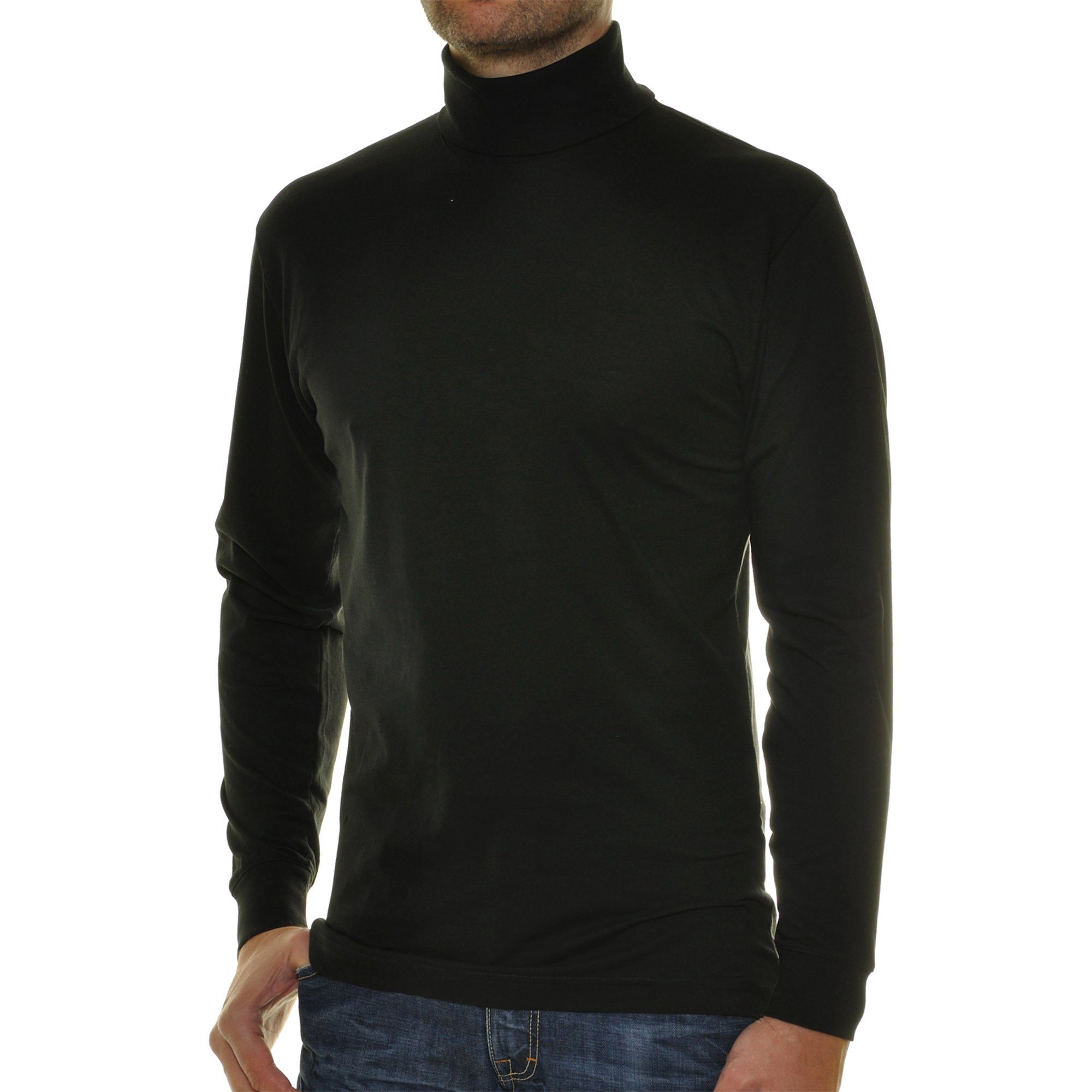 Rollkragenpullover Schwarz RAGMAN Basic Langarm Sweatshirt Herren -