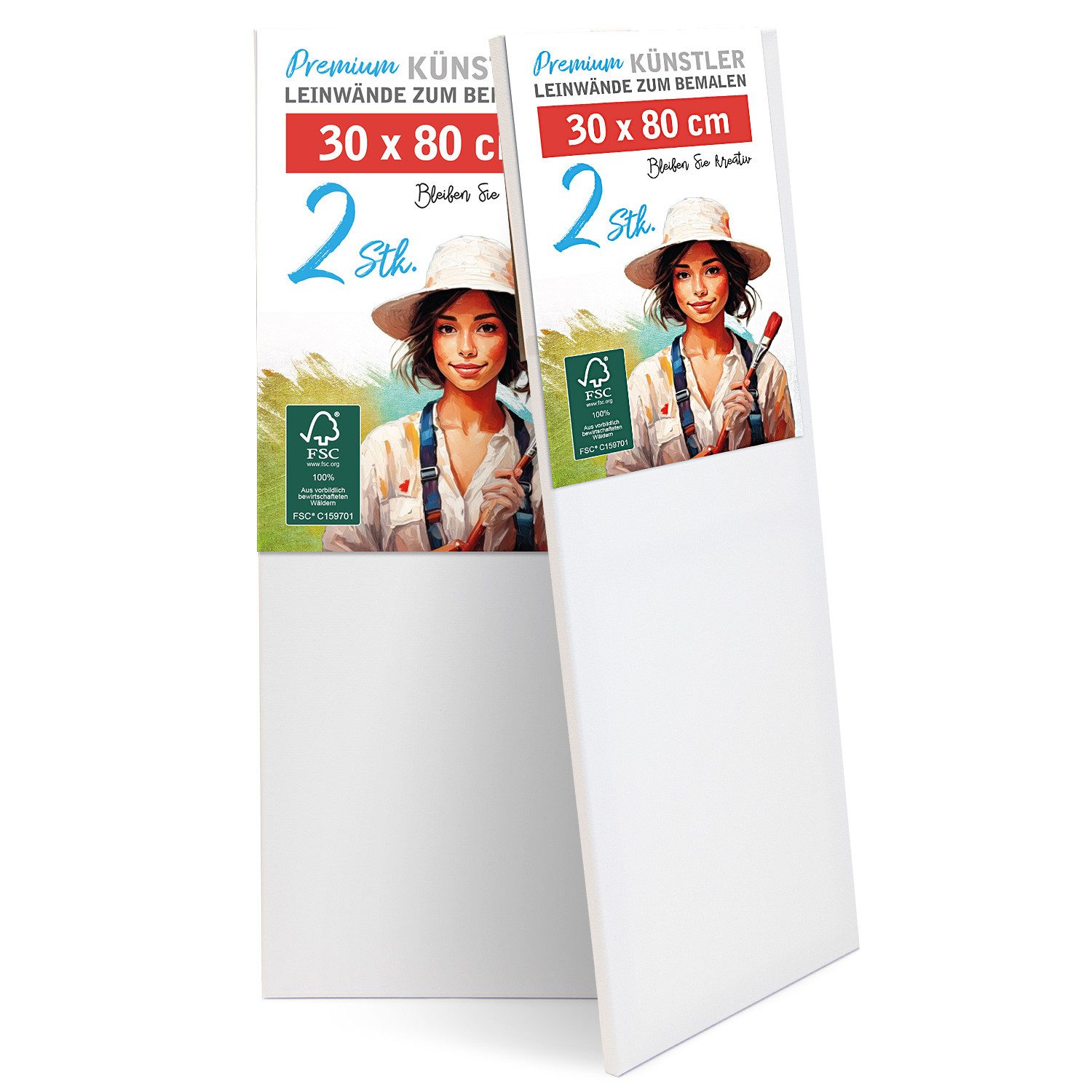 M MERCEO Leinwand, 2er-Set Leinwand 30x80cm (zum Bemalen, Baumwolle, Keilrahmen, 280g/m)