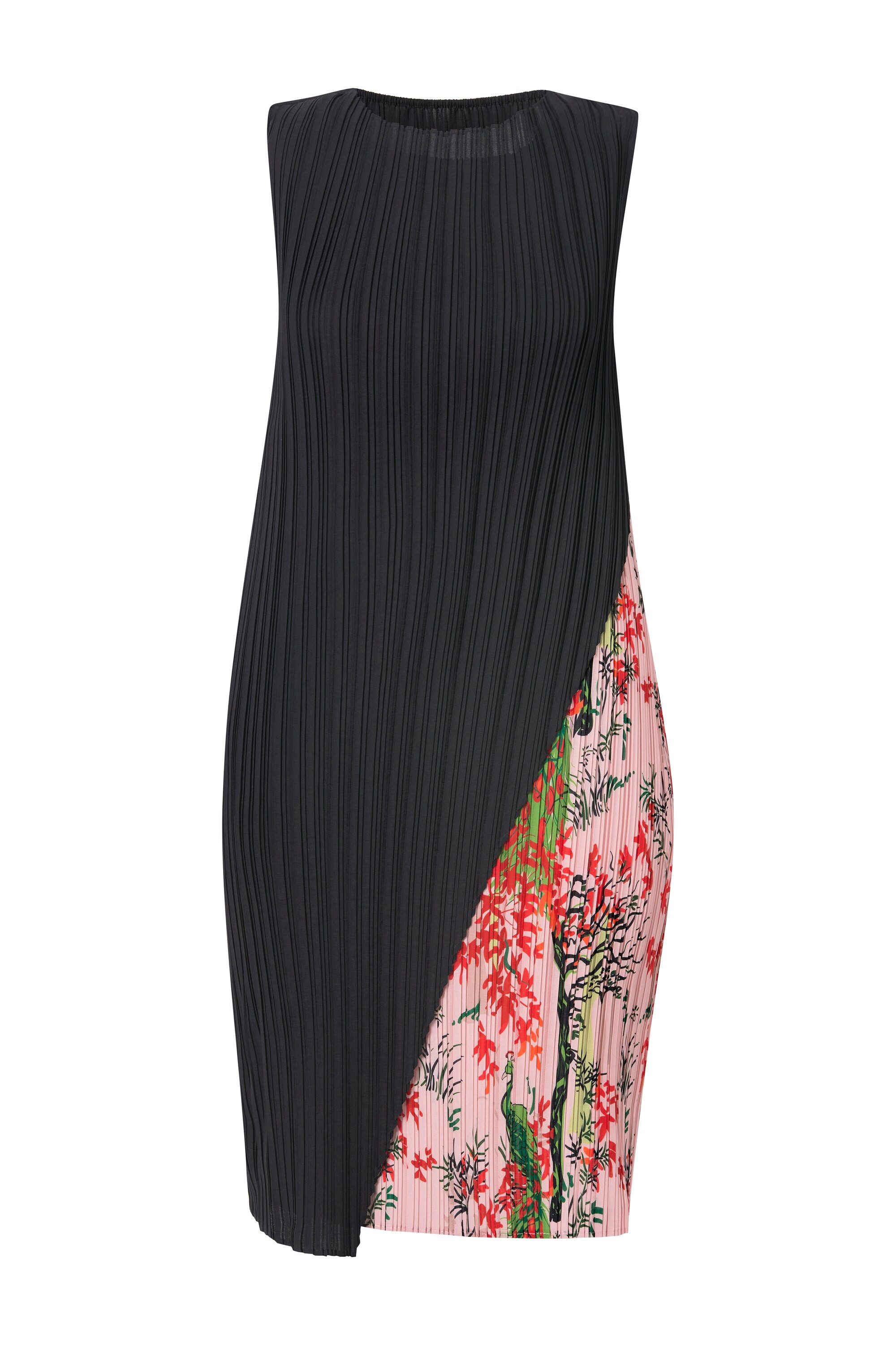Ulla Popken Midikleid Plissee-Midikleid doppellagig Rundhals günstig online kaufen
