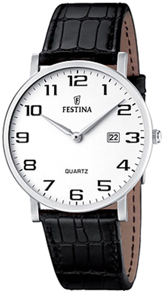 Festina Quarzuhr Festina Herren Uhr F16476/1 Analog Leder, (Analoguhr), Herren Armbanduhr rund, Lederarmband schwarz