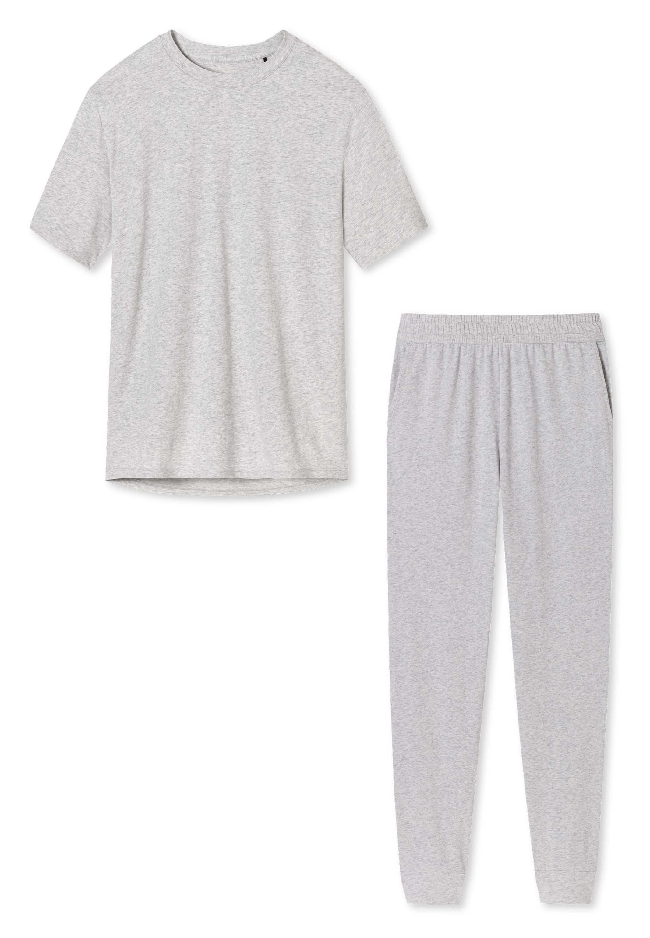 Baumwolle Schlafanzug tlg) Pyjama (Set, Cotton Schiesser - Grau - Organic 2