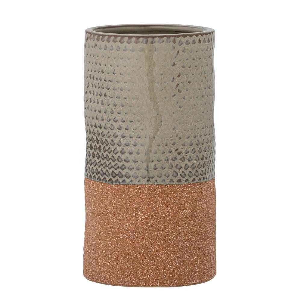Bloomingville Tischvase Denna Vase Grün Steingut, Blumenvase D8xH15,5 cm, mit Gravurmuster