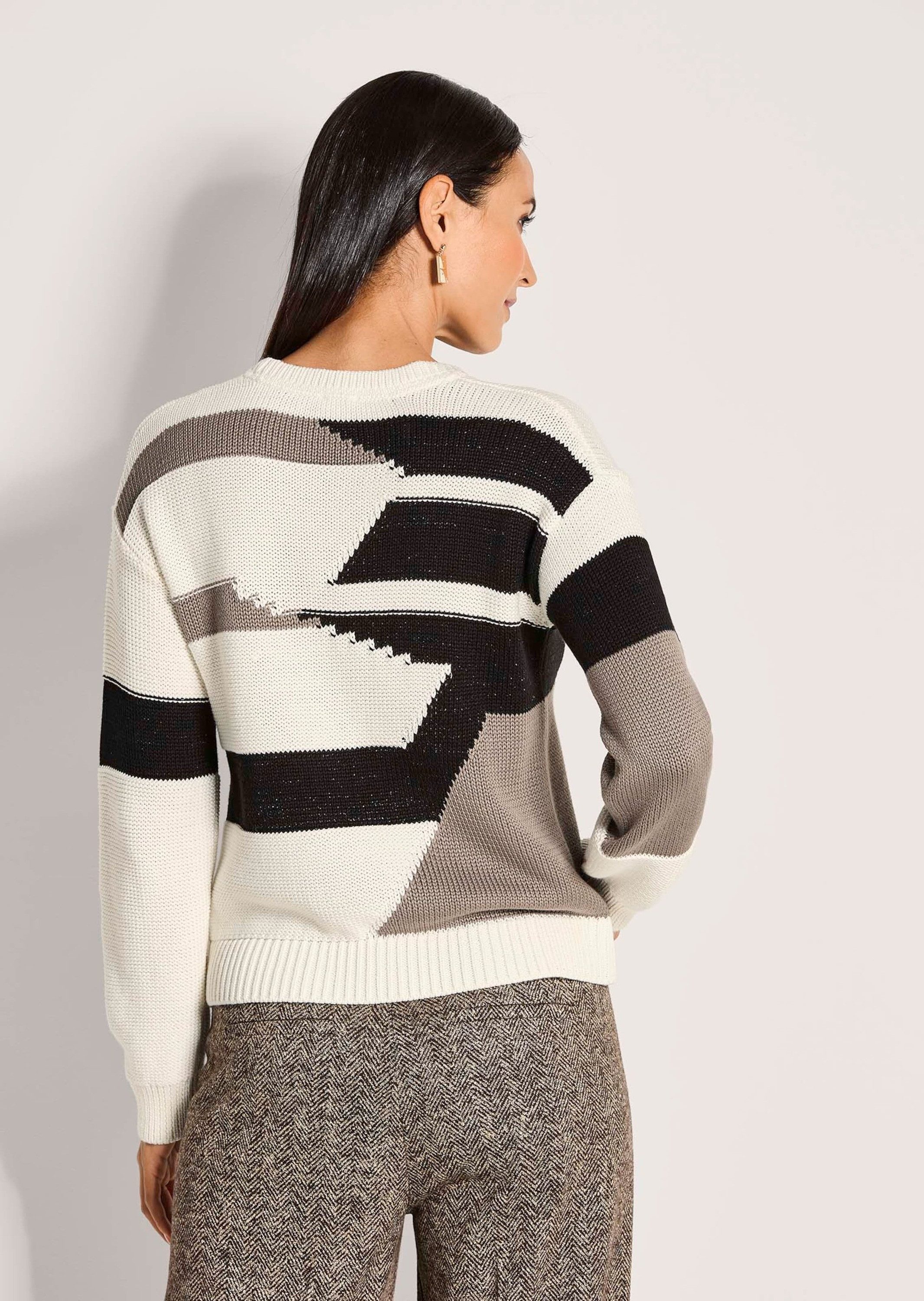 MADELEINE Strickpullover Moderner Baumwollpullover mit grafischem Muster Winterpullover mit Rundhalsausschnitt und langen Ärmeln