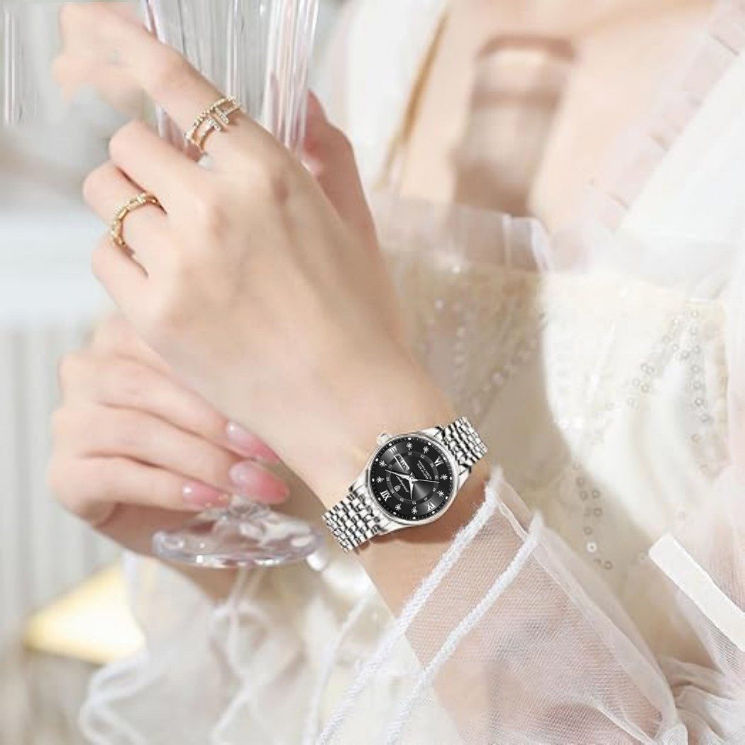 Forrlite Quarzuhr Quarzuhr Multifunktionsuhr Armbanduhr, Chronograph Damenuhr, (Edelstahl Uhr für Damen modisch und leger)