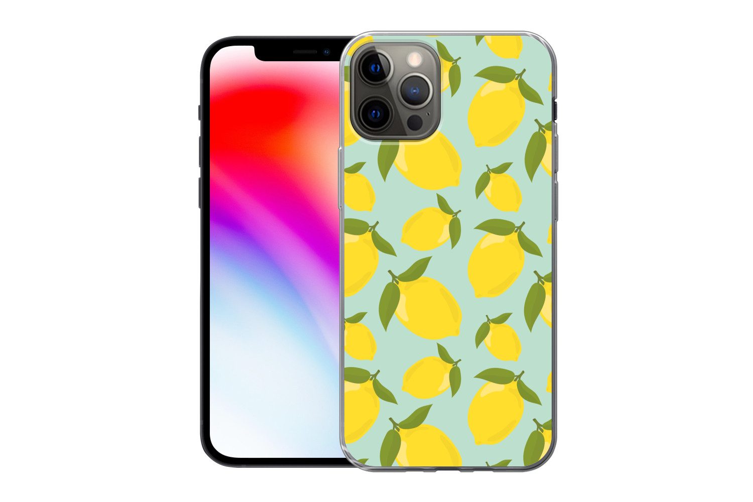 MuchoWow Handyhülle für Apple iPhone 13 Pro Muster Zitronen - Gelb - Blau - Muster - Früch, Smartphone-Bumper, Print, Handy Schutzhülle Dünn