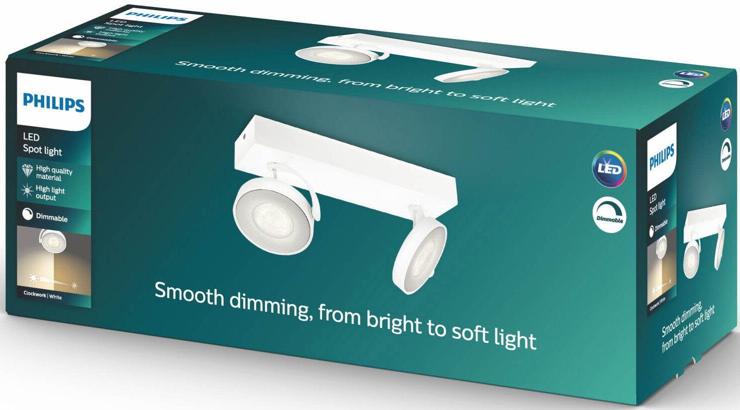 Spot integriert, Deckenspot LED 1000lm fest 2flg myLiving Philips Warmweiß, LED Clockwork, Weiß