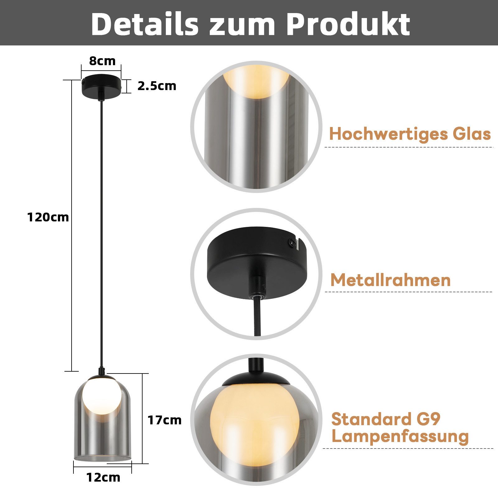 ZMH Pendelleuchte Esszimmer Schwarz 1 Flammig G9 Glas Vintage Hängeleuchte Schlafzimmer, Einfache Installation, ohne Leuchtmittel, Vintage Höhenverstellbar Pendellampe Esstisch für Wohnzimmer