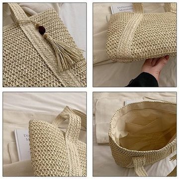 FIDDY Schultertasche Strandtasche Gewebte Taschen, Strohsäcke mit Quasten, (geeignet für Reisen am Meer (1-tlg)