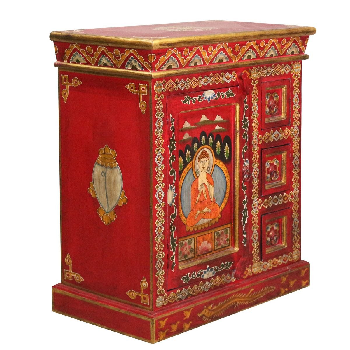 Oriental Galerie Mehrzweckschrank Tibet Wandschrank Norbu Rot 76 cm