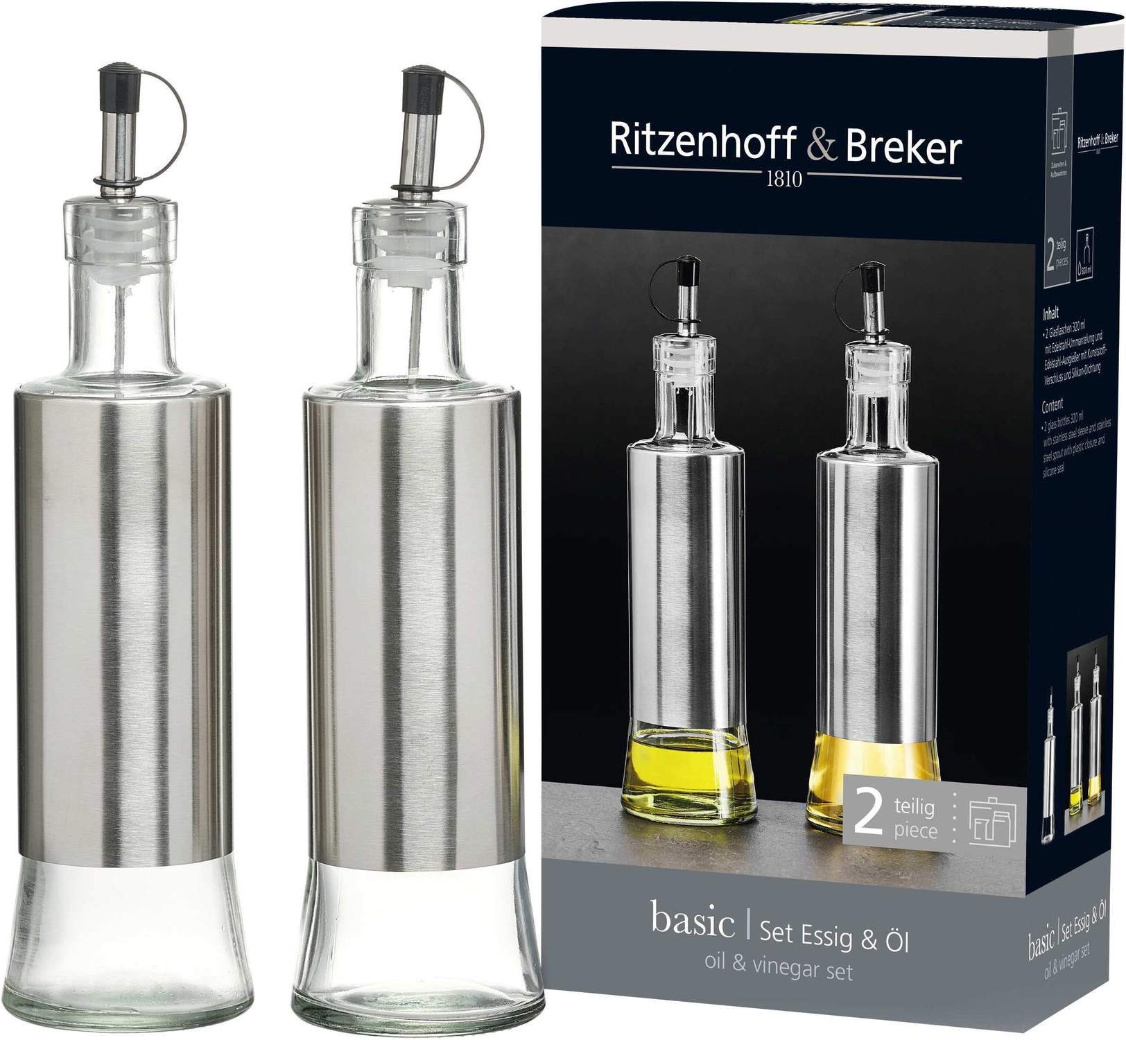 Ritzenhoff & Breker Gläser-Set Essig und Ölflaschen Set 2 teilig Glas Klar 320 ml, Glas
