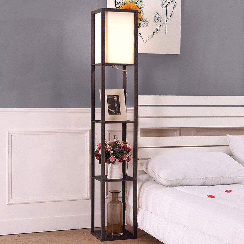 MUPOO LED Stehlampe mit Stehleuchte Regal Stehlampe Moderne Wohnzimmer, aus Holz