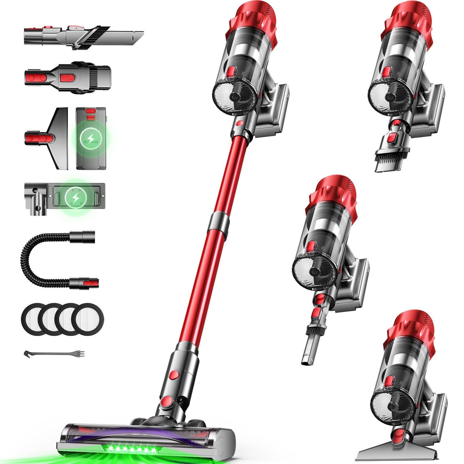 Hiazurm Akku-Hand-und Stielstaubsauger Akku Staubsauger, Staubsauger Kabellos mit Automatikmodus, Anti-Verhedderung-Bürste für Teppich, Hartboden und Tierhaare