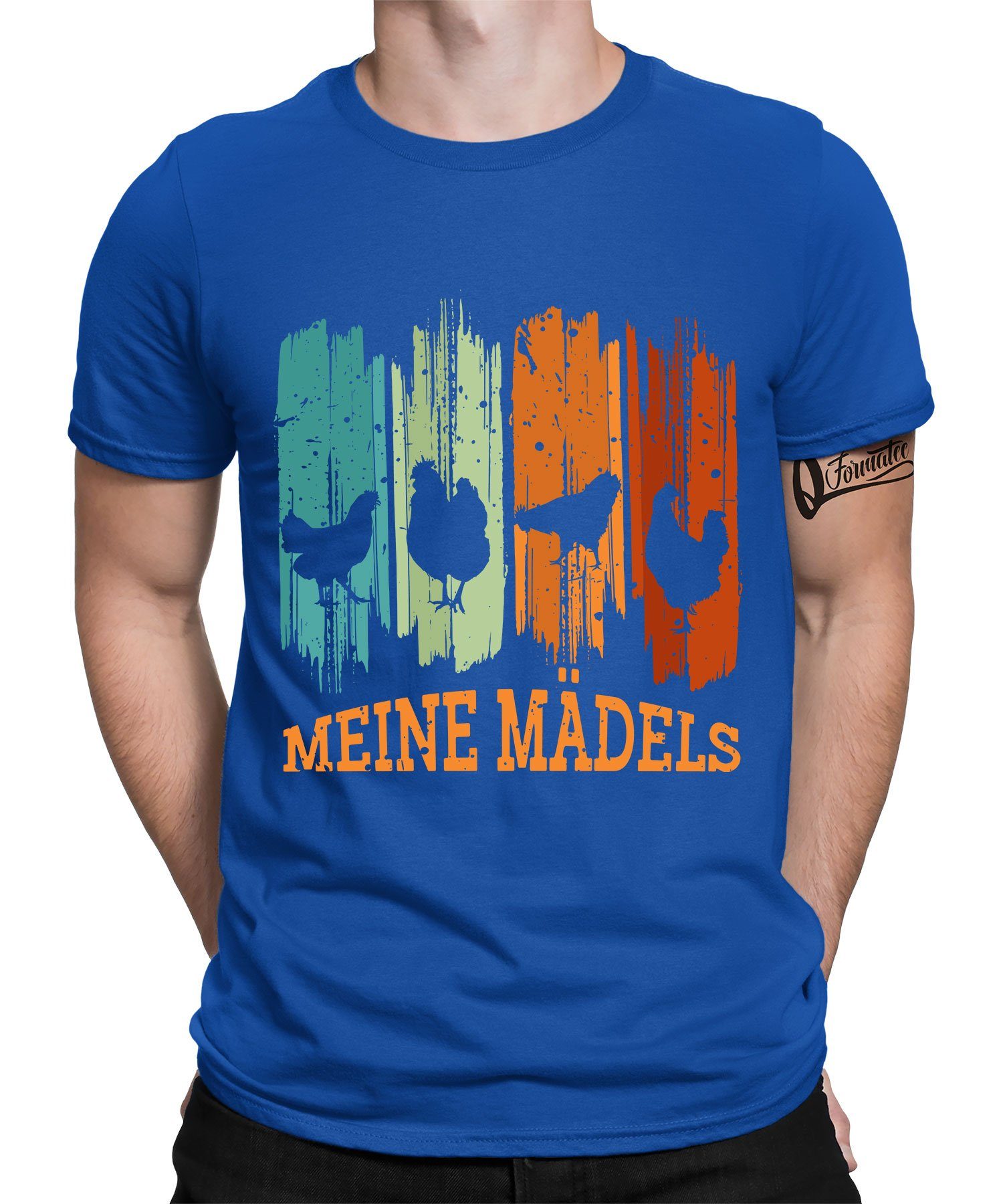 Quattro Formatee Kurzarmshirt Meine Mädels - Huhn Hahn Chicken Bauern Hühner Herren T-Shirt (1-tlg) Blau