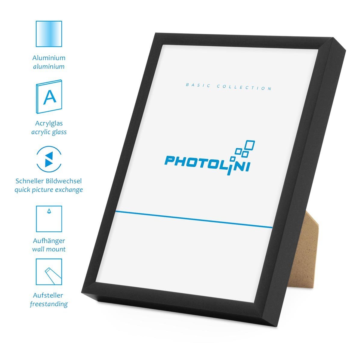 PHOTOLINI Bilderrahmen 3er Set Metallrahmen aus Aluminium mit bruchsicherem Acrylglas, für 3 Bilder (3er Set), schmale Alu-Rahmen zum Aufhängen & Aufstellen für Fotos & Bilder