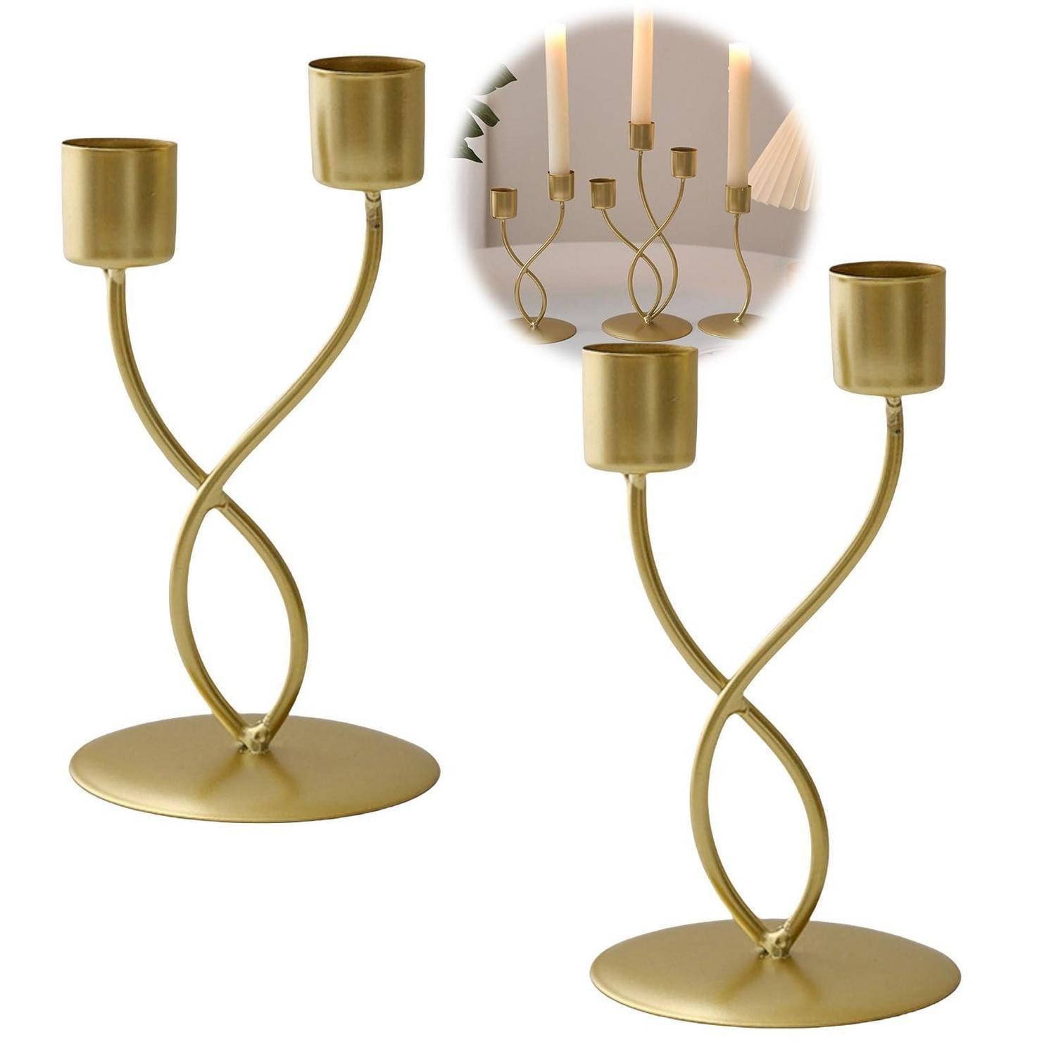 LuxusKollektion Kerzenständer Kerzenständer 2er Set Gold/Schwarz Blumen-Design (2 St)