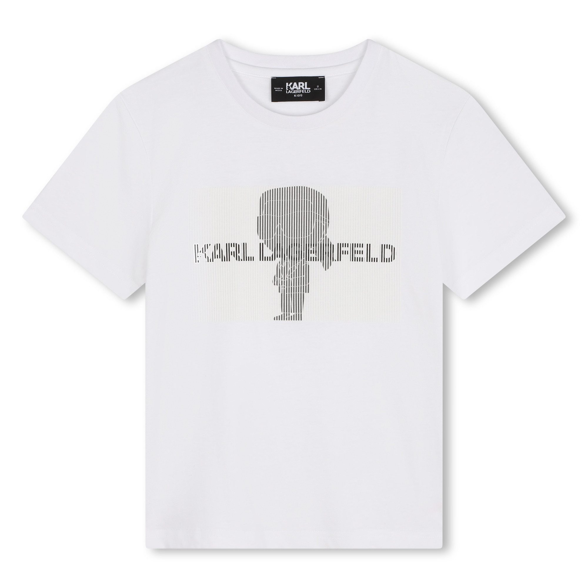 KARL LAGERFELD T-Shirt KARL LAGERFELD KIDS weiß T-Shirt iconic Karl Figur Logo Streifenoptik