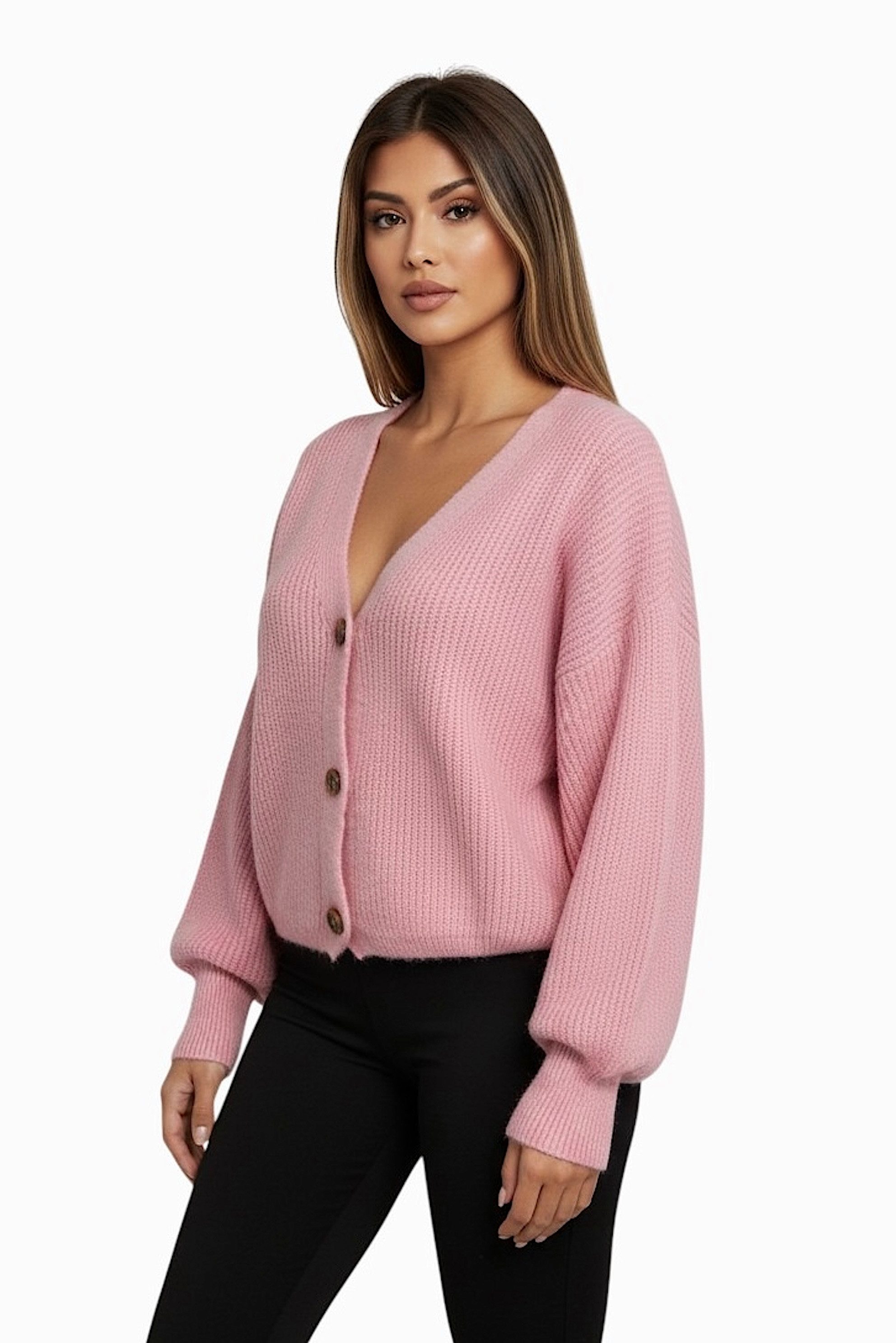 Worldclassca Cardigan WORLDCLASSCA Cardigan Oversize V-Neck Button Strickjacke Ballonärmeln Neue Kollektion - Stilvolle und gemütliche Strickmode für Damen