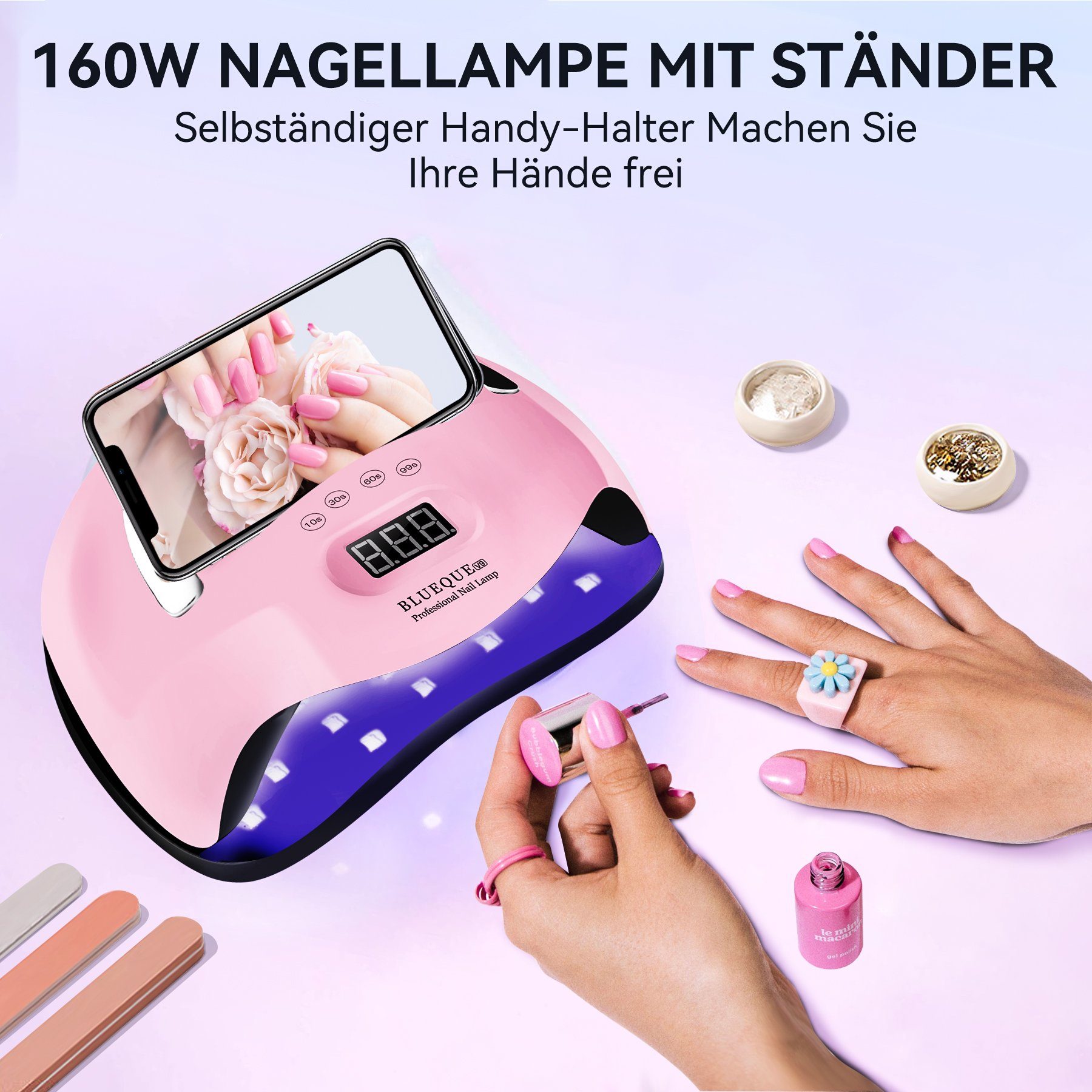 Senmudi Lichthärtungsgerät uv Lampe für Gel Nägel,220W LED UV Nagellampe mit Sensor LCD Display, Professionelle Nagellampe 168W, UV-LED-Lampe verwendet die neueste Dual-Lichtquelle-Technologie