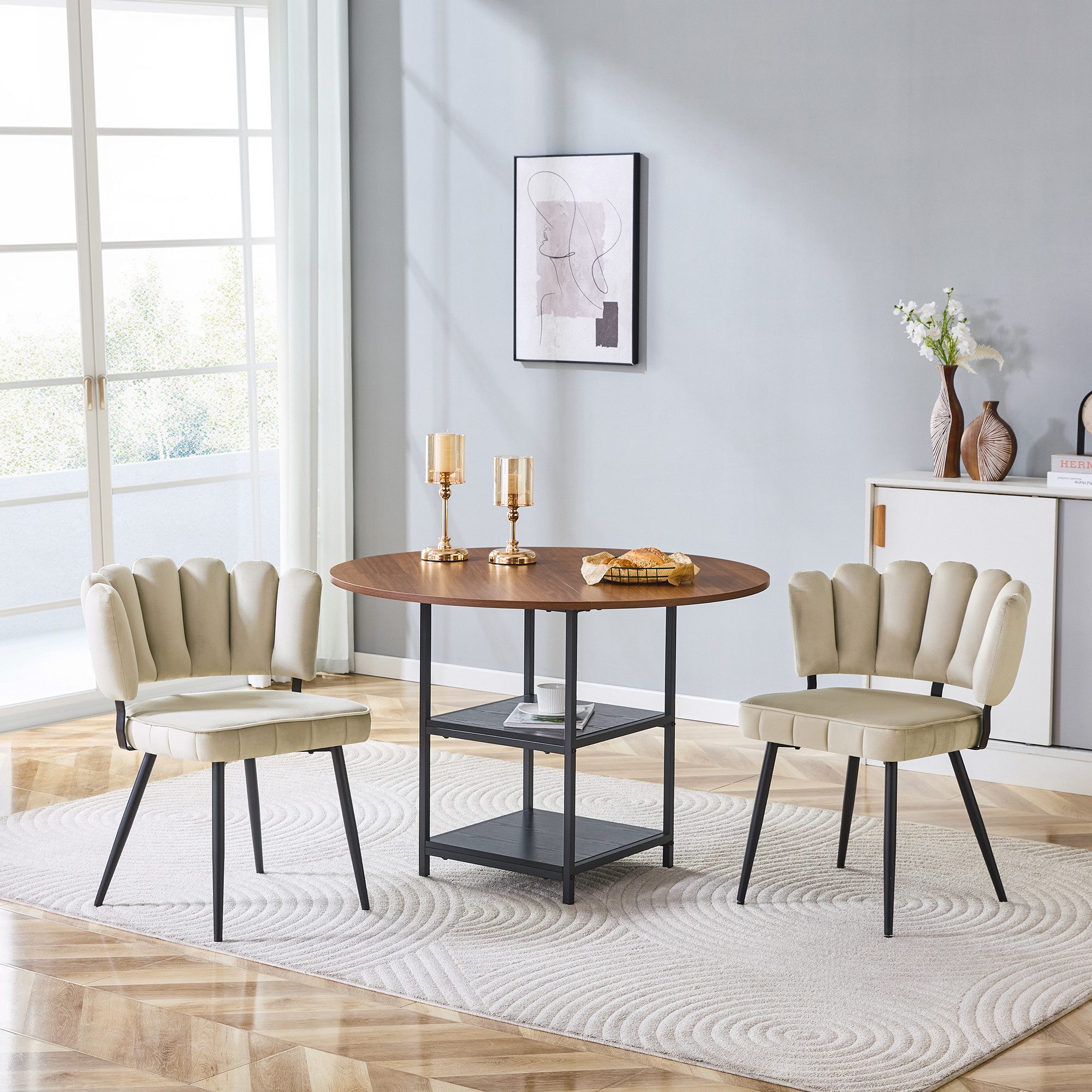 muvano Essgruppe Esstisch-Set mit 2 Stühlen, runder 107 cm Tisch, Esstisch mit Stühlen