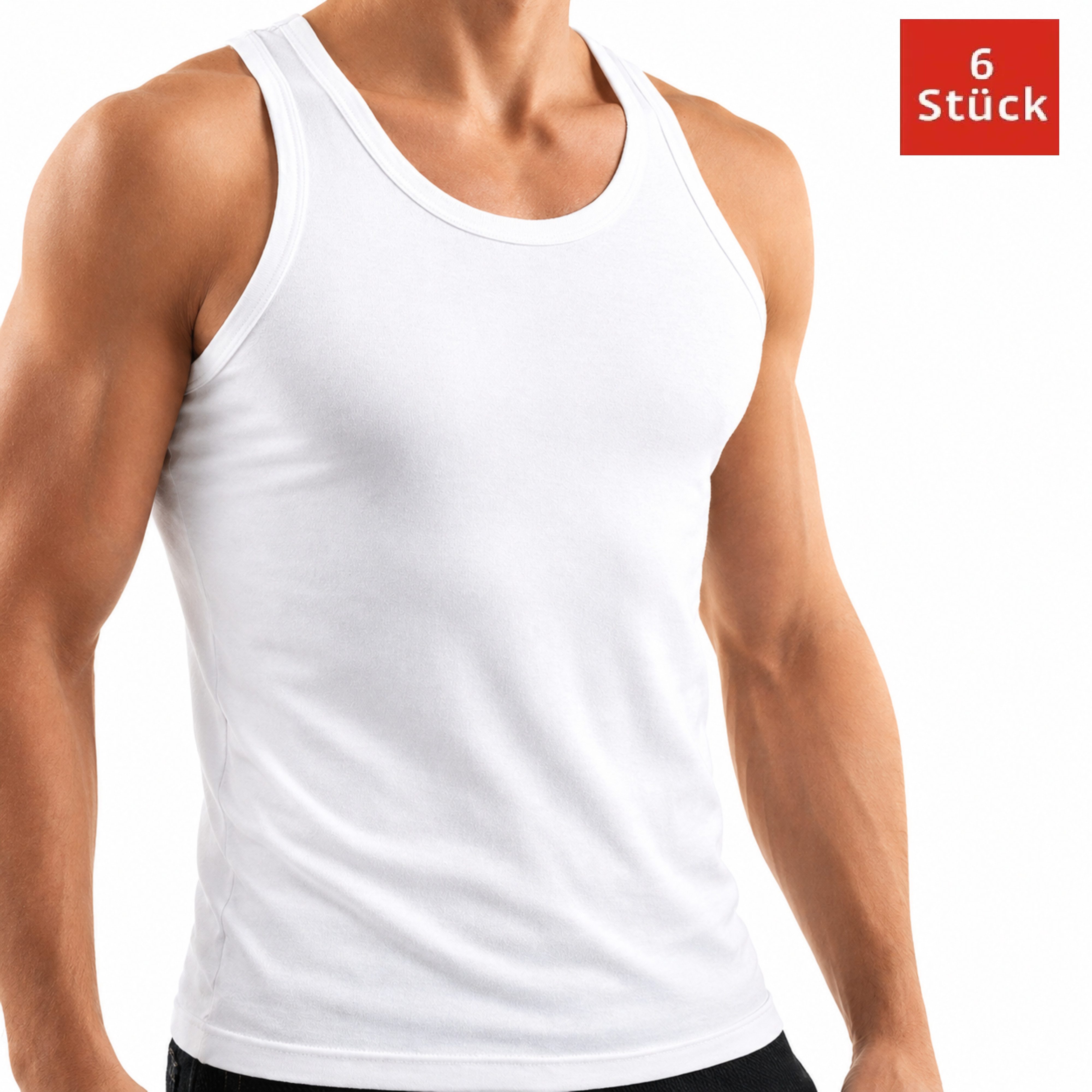 Unterhemd Herren 6er Pack Weiß 100% Baumwolle – Tank Top Achselshirt