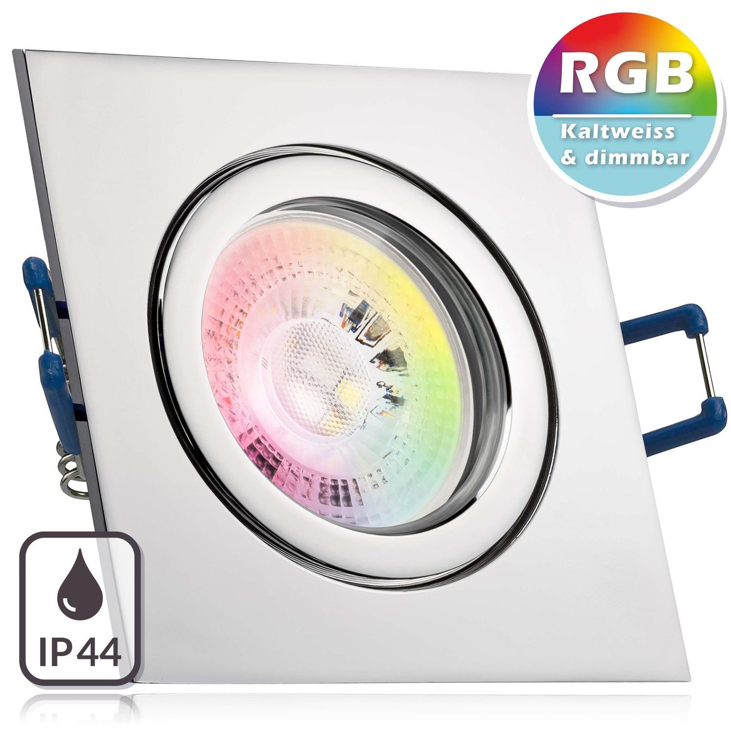 LEDANDO LED Einbaustrahler IP44 RGB LED Einbaustrahler Set GU10 in chrom mit 3W LED von LEDANDO -