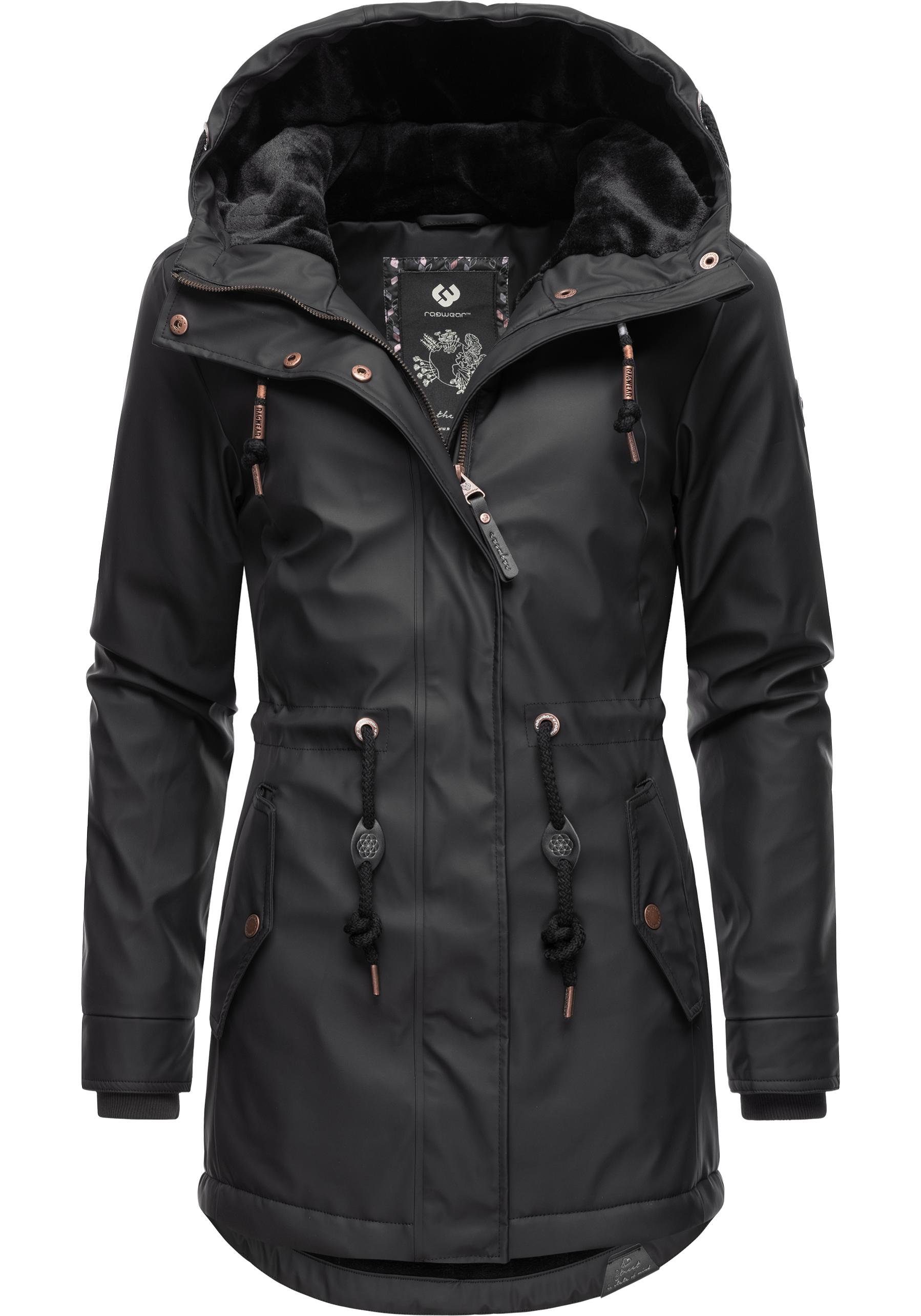 Ragwear Regenmantel Monadis Rainy Intl. modischer Regenparka mit kuschligem Innenfutter schwarz