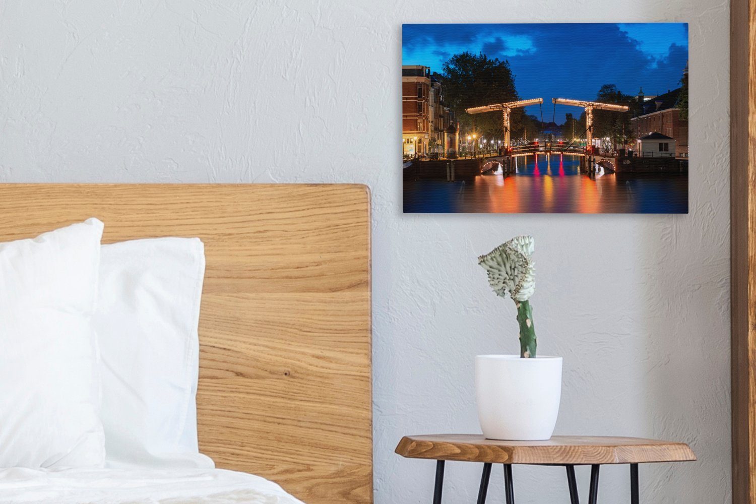 cm Leinwandbilder, Wandbild Wanddeko, 30x20 - Amsterdam Leinwandbild - OneMillionCanvasses® Nacht, (1 Aufhängefertig, St), Brücke
