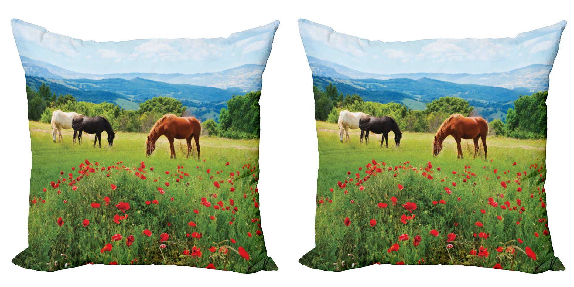 Kissenbezüge Modern Accent Doppelseitiger Landschaft Digitaldruck, (2 Motiv Pferd Ländliches Abakuhaus Stück)