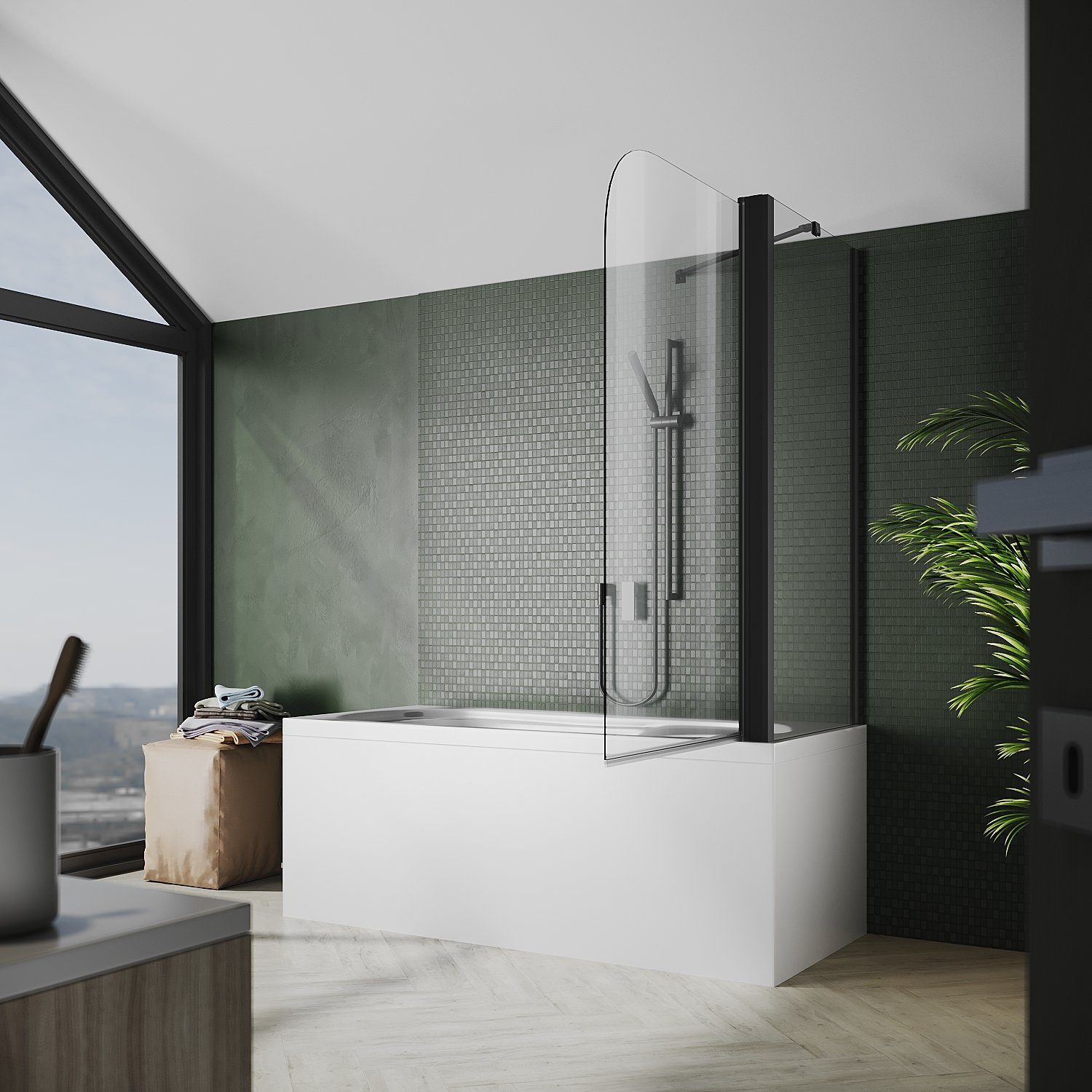 SONNI Badewannenaufsatz NANO Glas, 80x140cm, Badewannenaufsatz mit Seitenwand, Einscheibensicherheitsglas mit Nano Beschichtung, für Badezimmer, faltbar