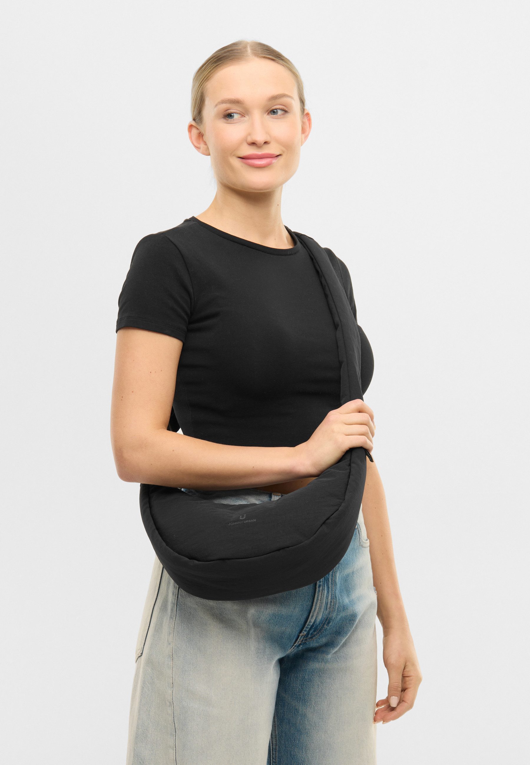 Johnny Urban Umhängetasche Lou Medium Half Moon Bag, Wattierte Halbmondtasche, Zwei Looks in Einem