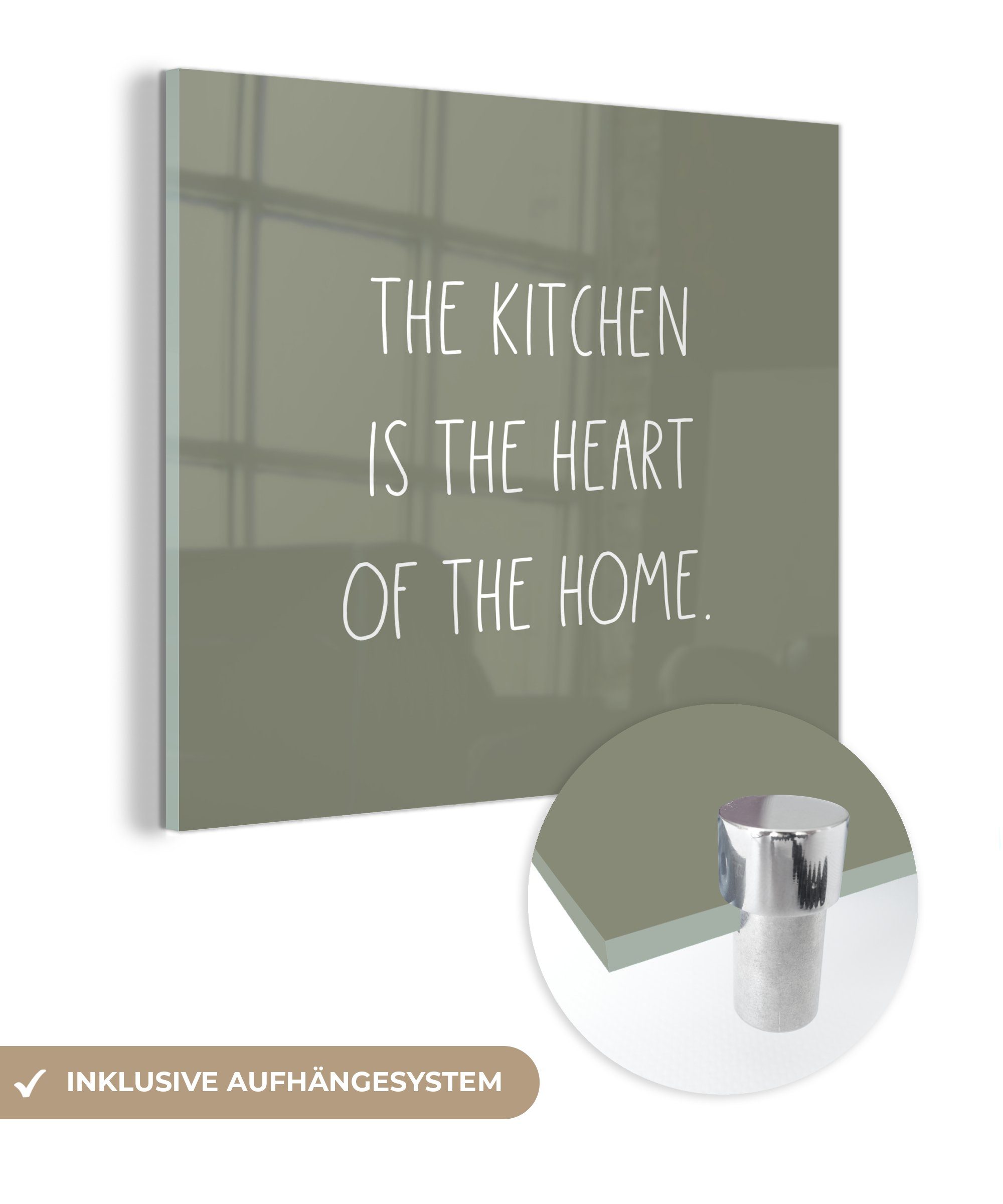 MuchoWow Acrylglasbild Zitate - Sprichwörter - Die Küche ist das Herz des Hauses - Küche, (1 St), Glasbilder - Bilder auf Glas Wandbild - Foto auf Glas - Wanddekoration