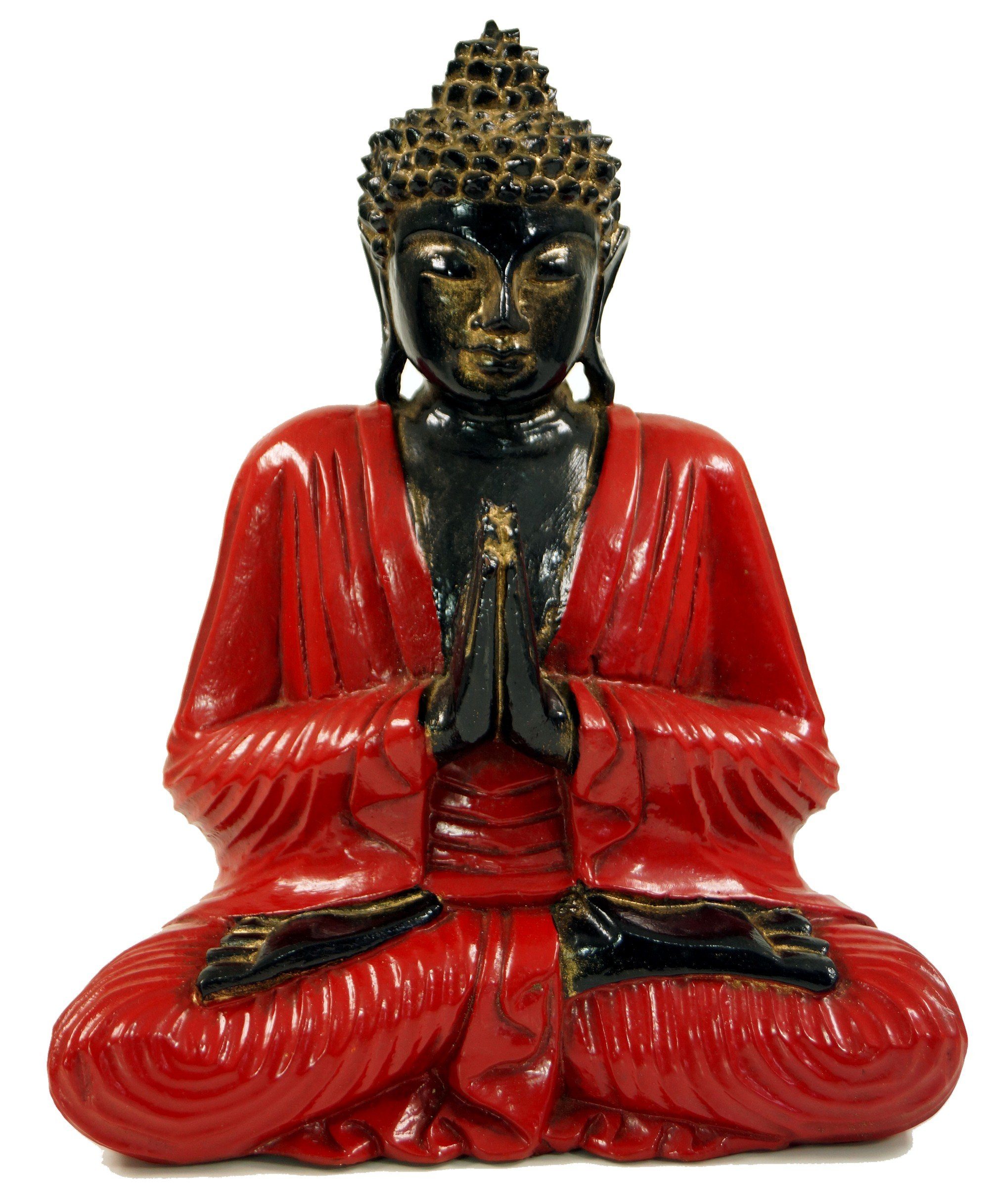 Guru-Shop Buddhafigur Geschnitzter sitzender Buddha im Anjali Mudra -.. rot