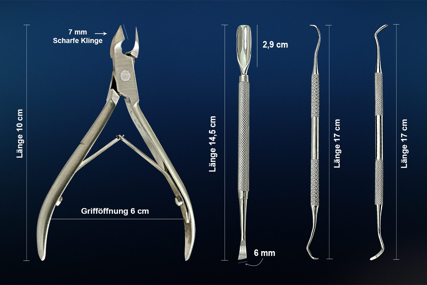 SMI Nagelhautzange Fußpflege set Nagelhautzange Nagelhautschieber Eckenheber, Fußpflegeset, 4-tlg., Fußpflege Nagelhautzange Nagelhautschieber Eckenheber, mit Nagelheber Fußpflege set