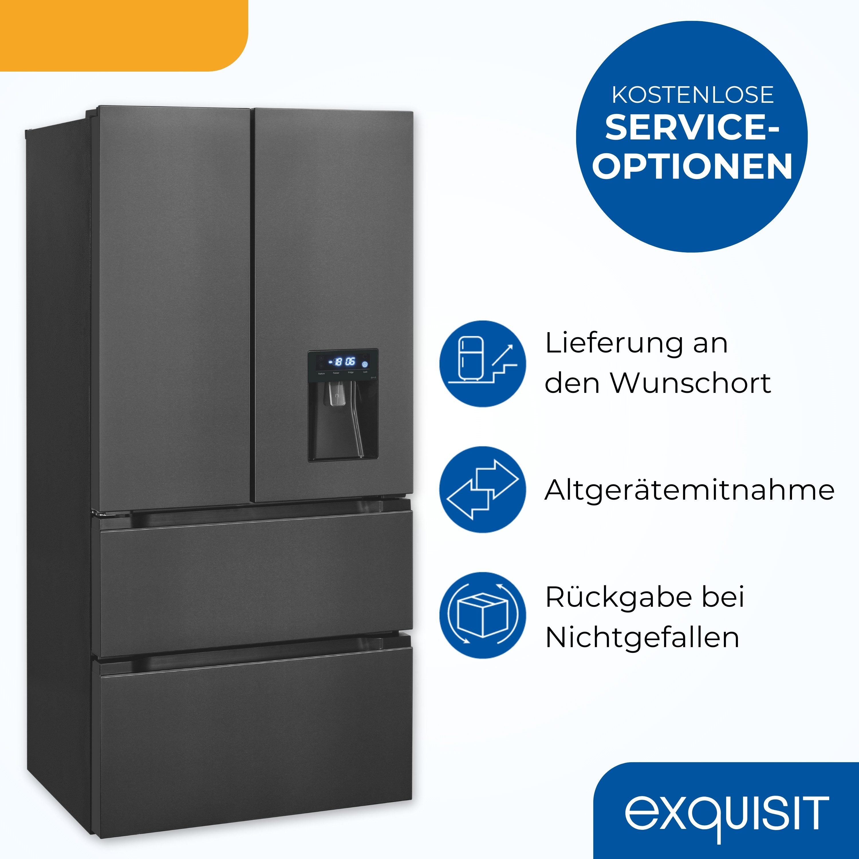 exquisit Kühlschrank FD5490-160-WS-202E, 183 cm hoch, 83.6 cm breit,Super-Kühl-Modus, Schnell-Gefrierfunktion, NoFrost, Wasserspender – Bild 5 von 5