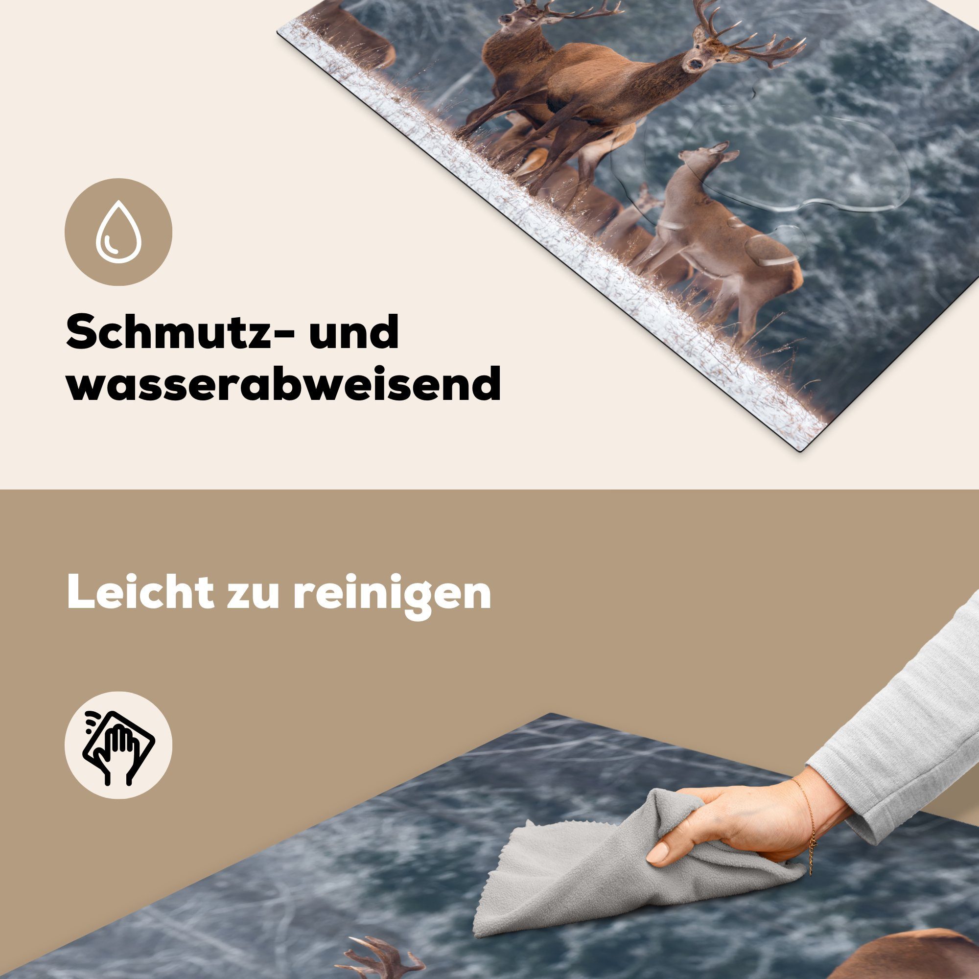 MuchoWow Herdblende-/Abdeckplatte Hirsche Natur, tlg), küche, Vinyl, Ceranfeldabdeckung 81x52 - für Induktionskochfeld die - Tiere Schutz cm, (1