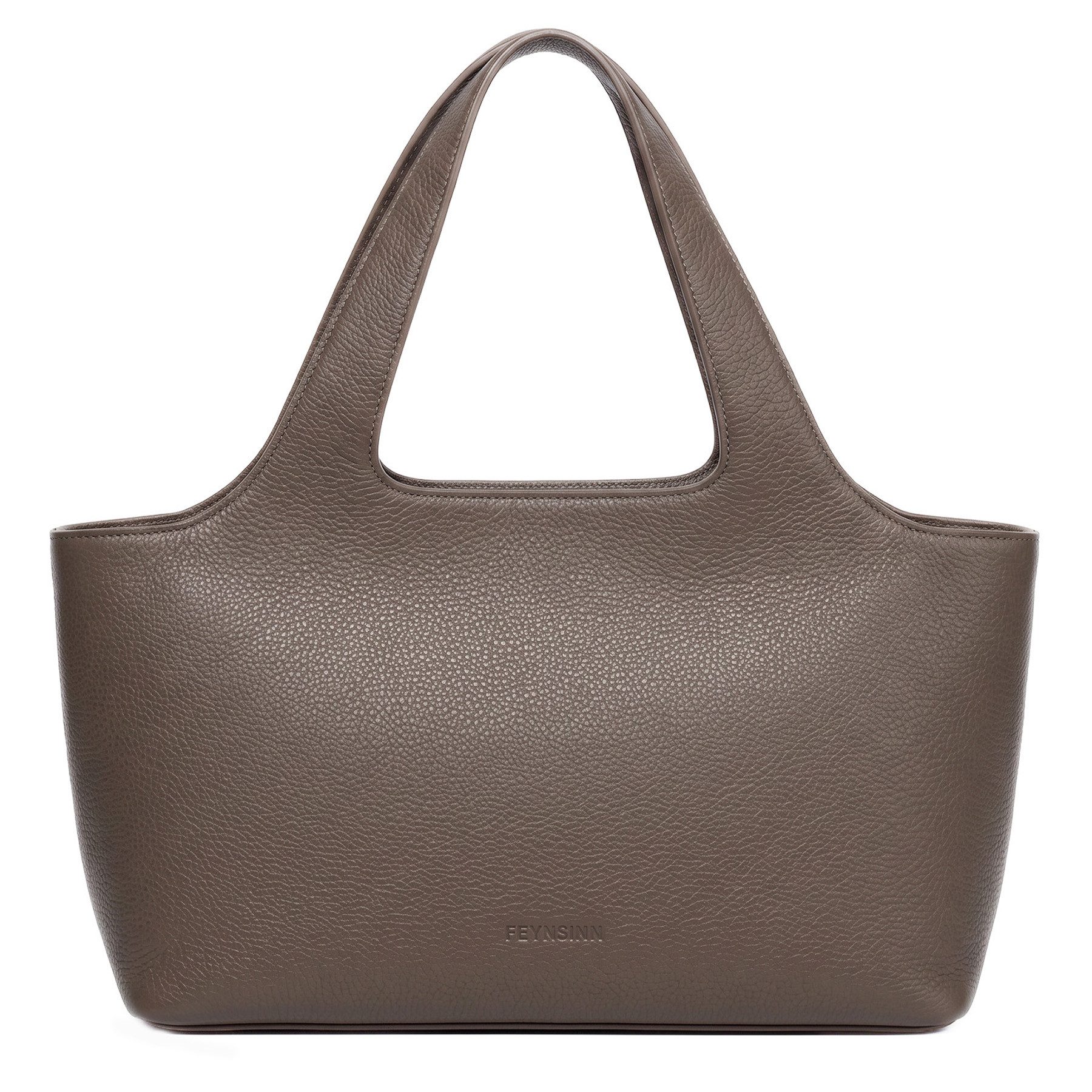 FEYNSINN Umhängetasche NEA echt Leder Schultertasche, Shopper & Bürotasche, Shopper Echtleder für Damen, Ledertasche für Laptops 13 Zoll taupe