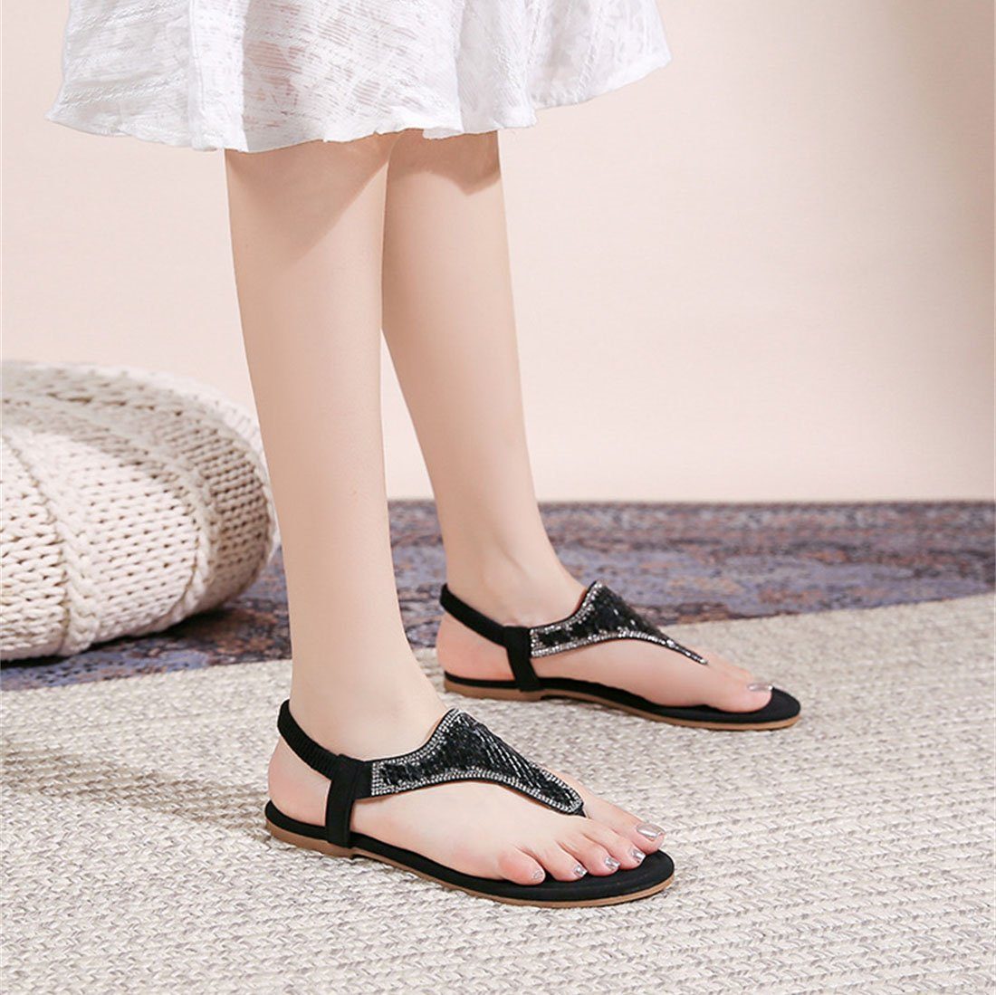 YOOdy~ Sandalen sommer Elegant Zehentrenner Neue Riemchensandale Schwarz Peep-Toe-Sandalen damen