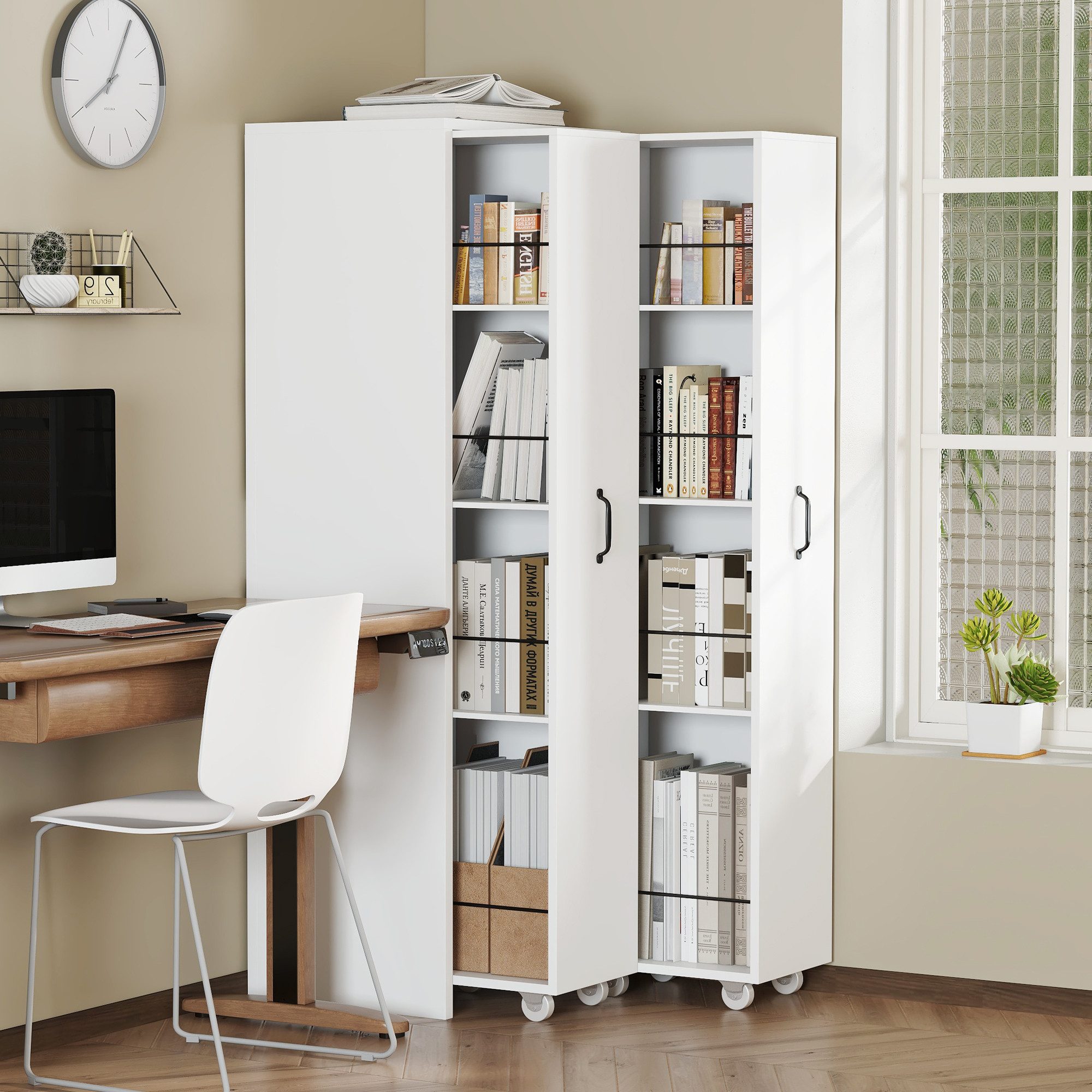 STILVORA Hochschrank mit Rollen,Badezimmerschrank Bücherregal Links&rechts austauschbar,MDF (Erweiterbares Highboard, 1-St., 4 Ebenen, MDF) Links und rechts austauschbar