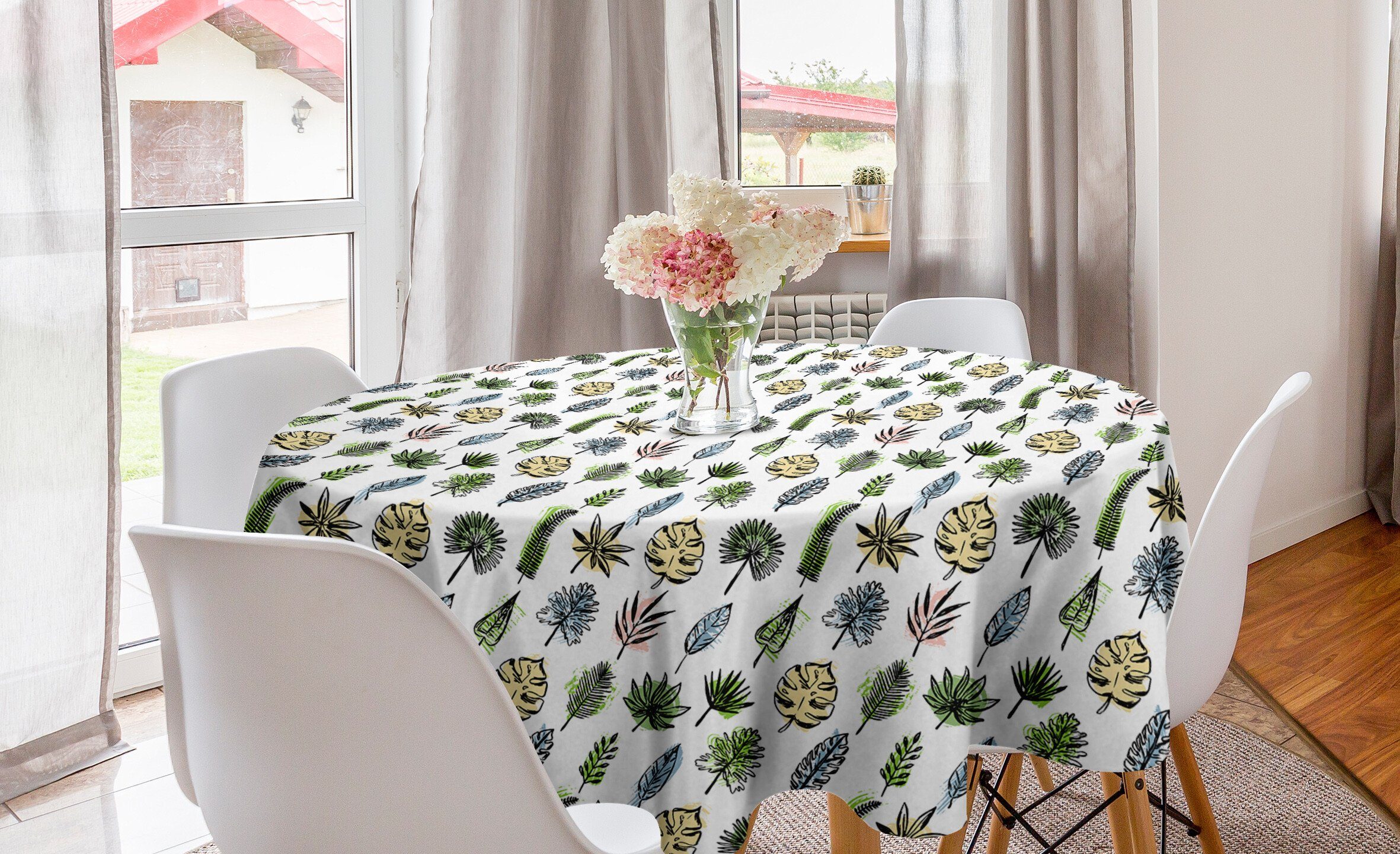 Abakuhaus Tischdecke Kreis Tischdecke Küche Esszimmer Abdeckung Grunge Philodendron in für Dekoration, Blätter