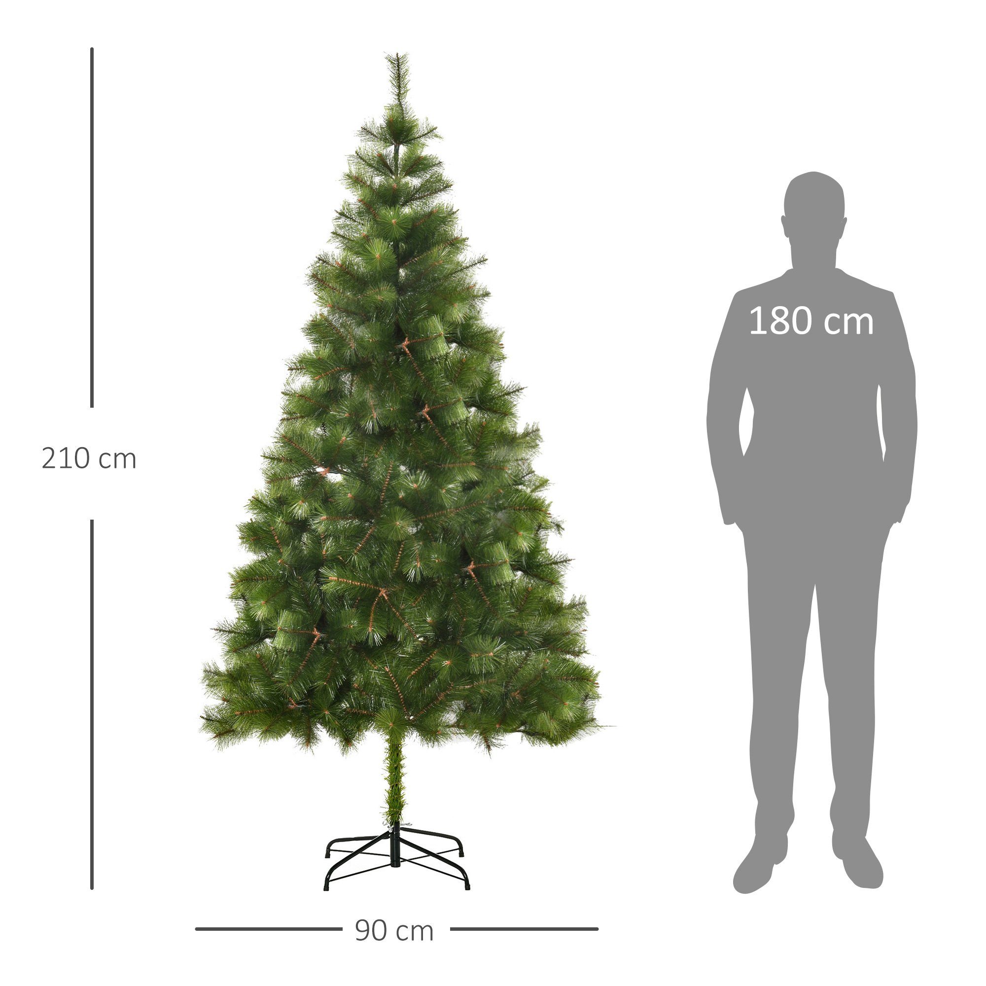 HOMCOM Künstlicher Weihnachtsbaum Christbaum Ästen Dichte Zweige PET Metall, Tannen, 90 x 210cm (BxH), grün