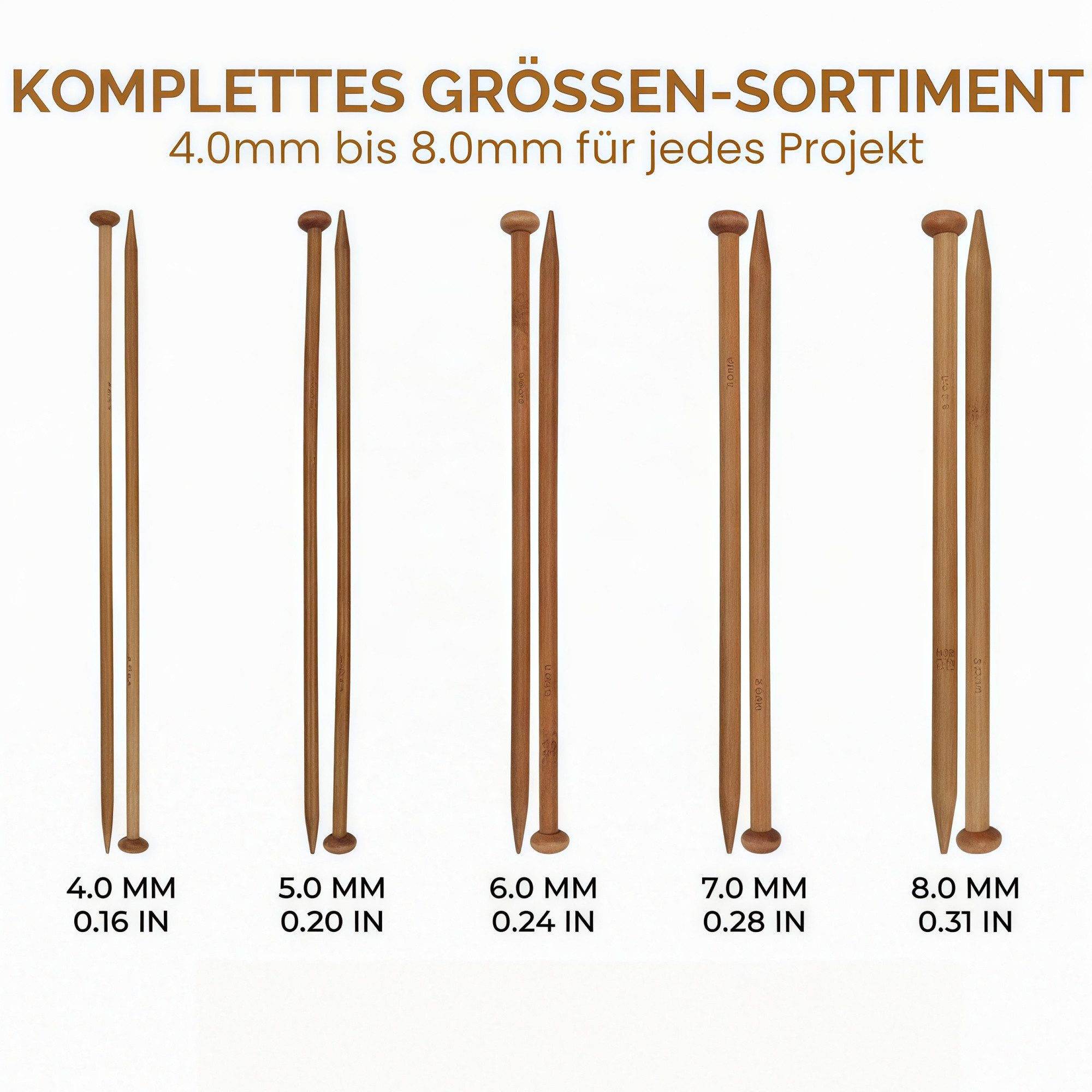 FOUORTUNATE-BEE Stricknadeln 25 cm Holzstricknadeln Set, verschiedene Größen für Schal & Mütze, 10 St., Holzstricknadeln 25 cm im Set für Anfänger und Profis – Bild 2 von 5