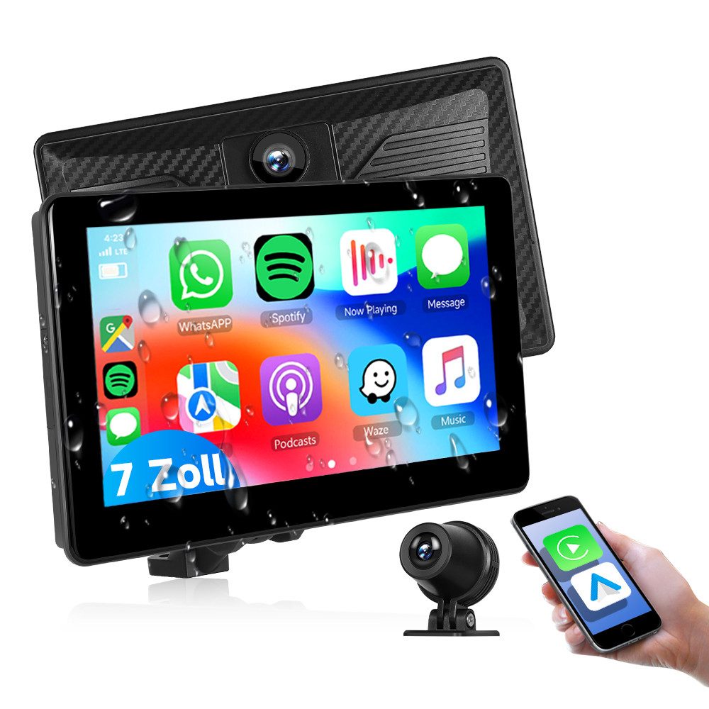 7-Zoll-Motorrad Carplay Tragbarer Smart Player IP68 Wasserdicht DVR Motorrad-Navigationsgerät