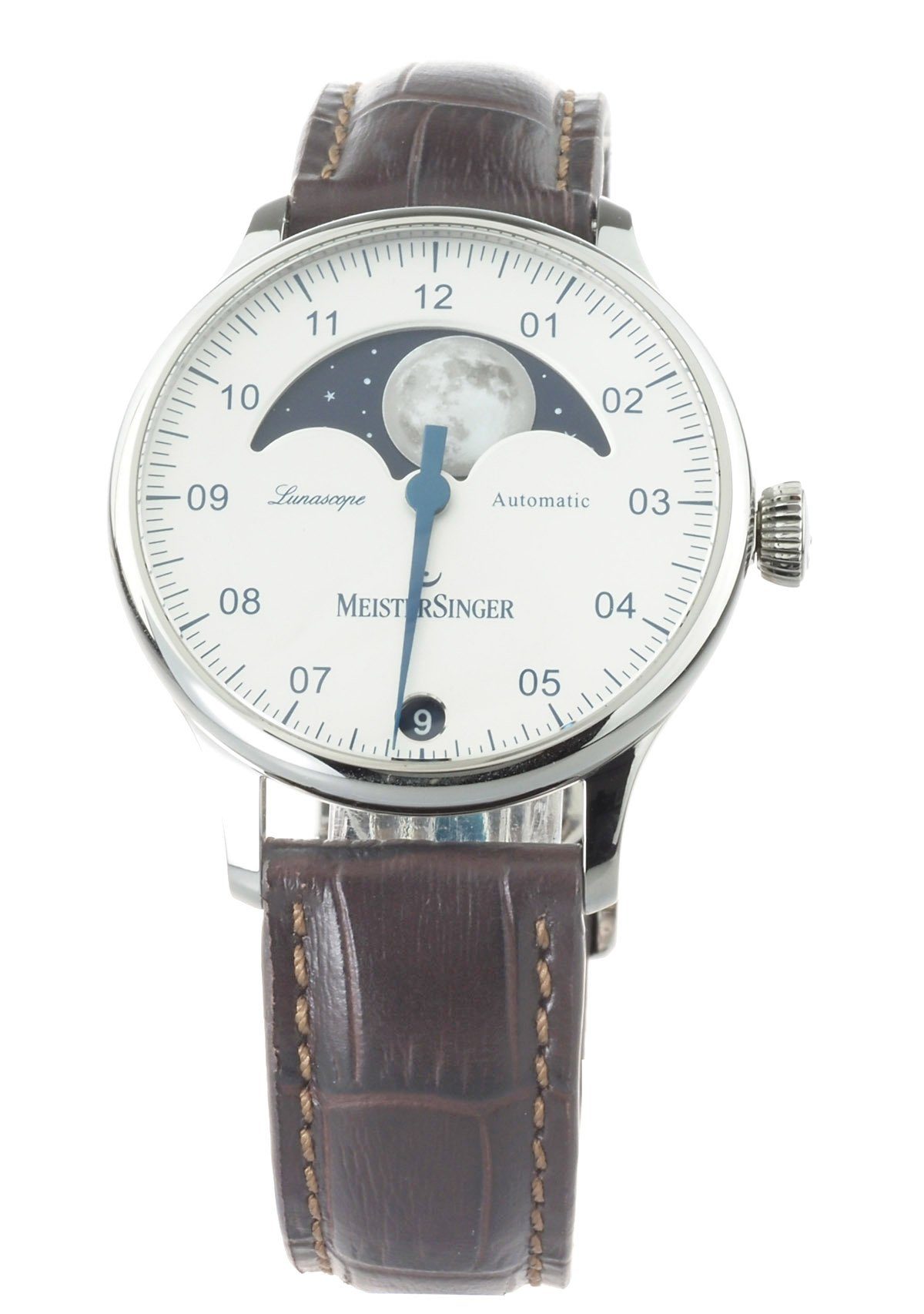 Meistersinger Automatikuhr LS901 Lunascope Uhr Herren Einzeiger Mondphasenanzeige Uhr, Automatik