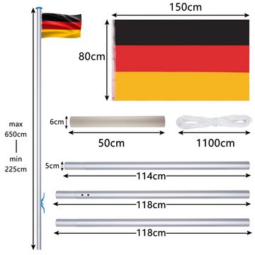 AUFUN Flagge Aluminium Leitungsmast, mit 150 x 80 cm Deutschlandfahne