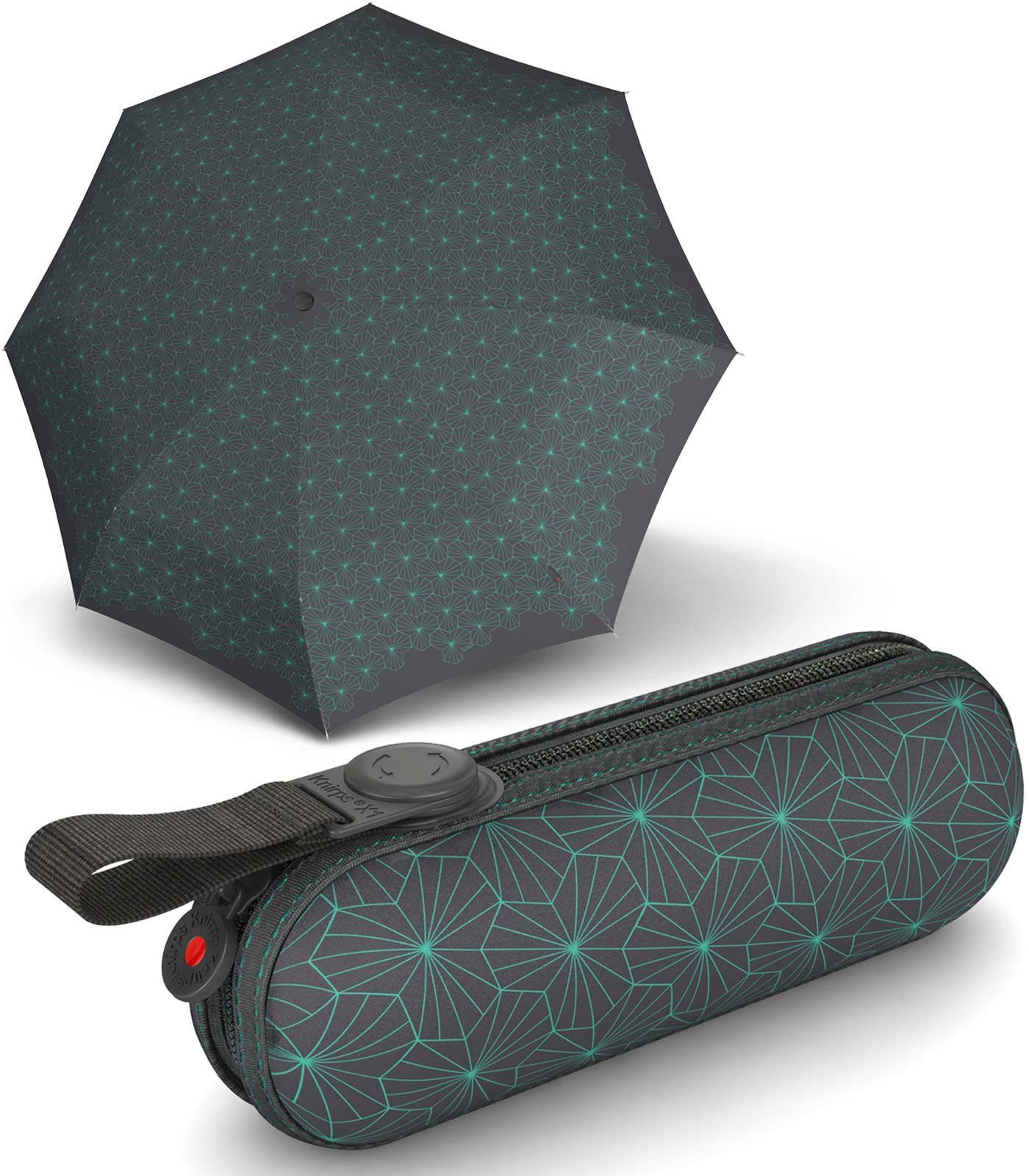 Knirps® Taschenregenschirm kleiner, leichter, kompakter Schirm für Damen, gut geschützt durch das Hard-Case-Etui schwarz-blau