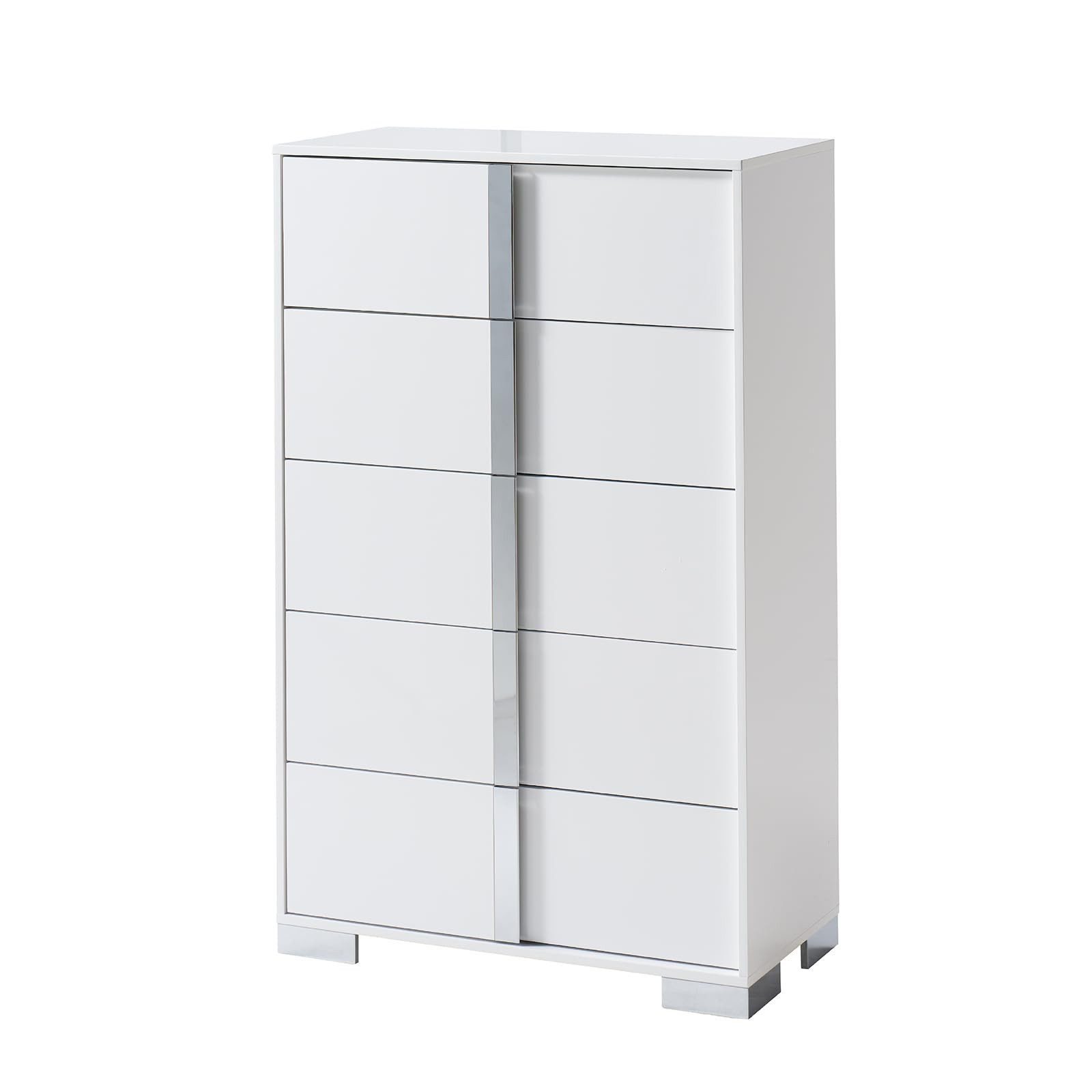 AMERLIFE Kommode Weiß Hochglanz 80x40x127,5 cm mit 5 Schubladen und Anti-Kippschutz (1 St)