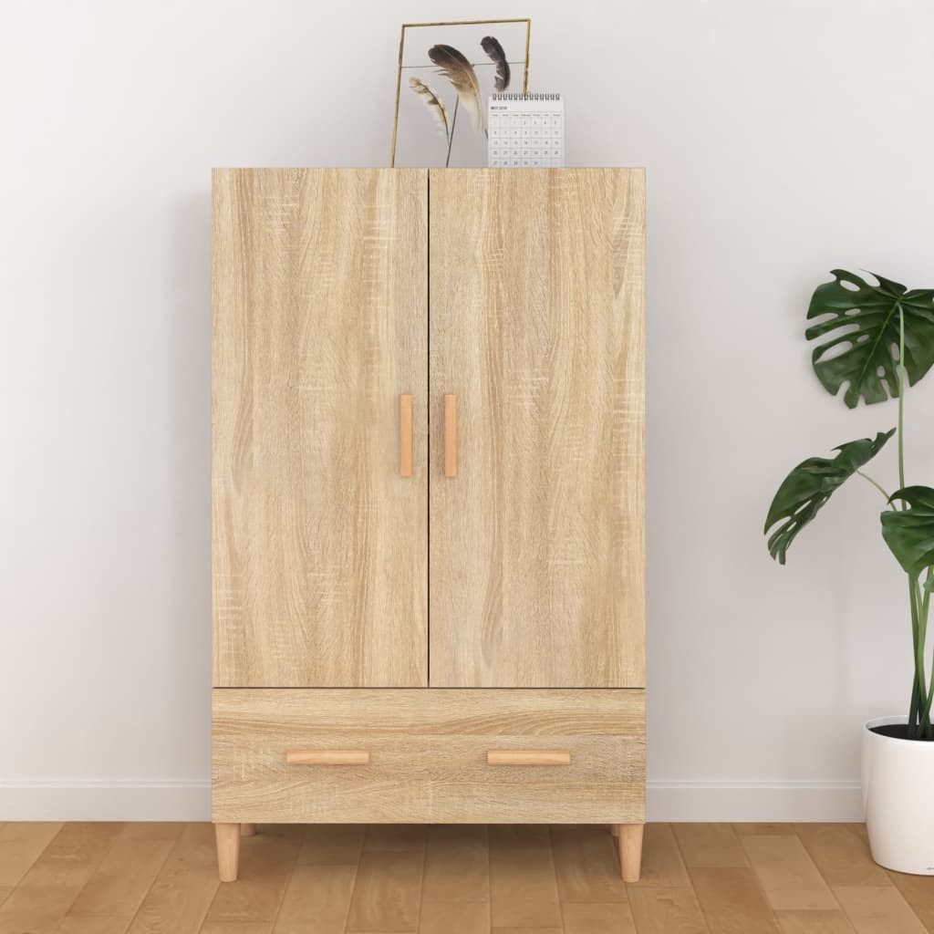 furnicato Highboard Sonoma-Eiche 70 x 31 x 115 cm mit Stauraum (1 St), Stabiler Beistellschrank mit 2 Türen, 1 Schublade und Wandhalterung