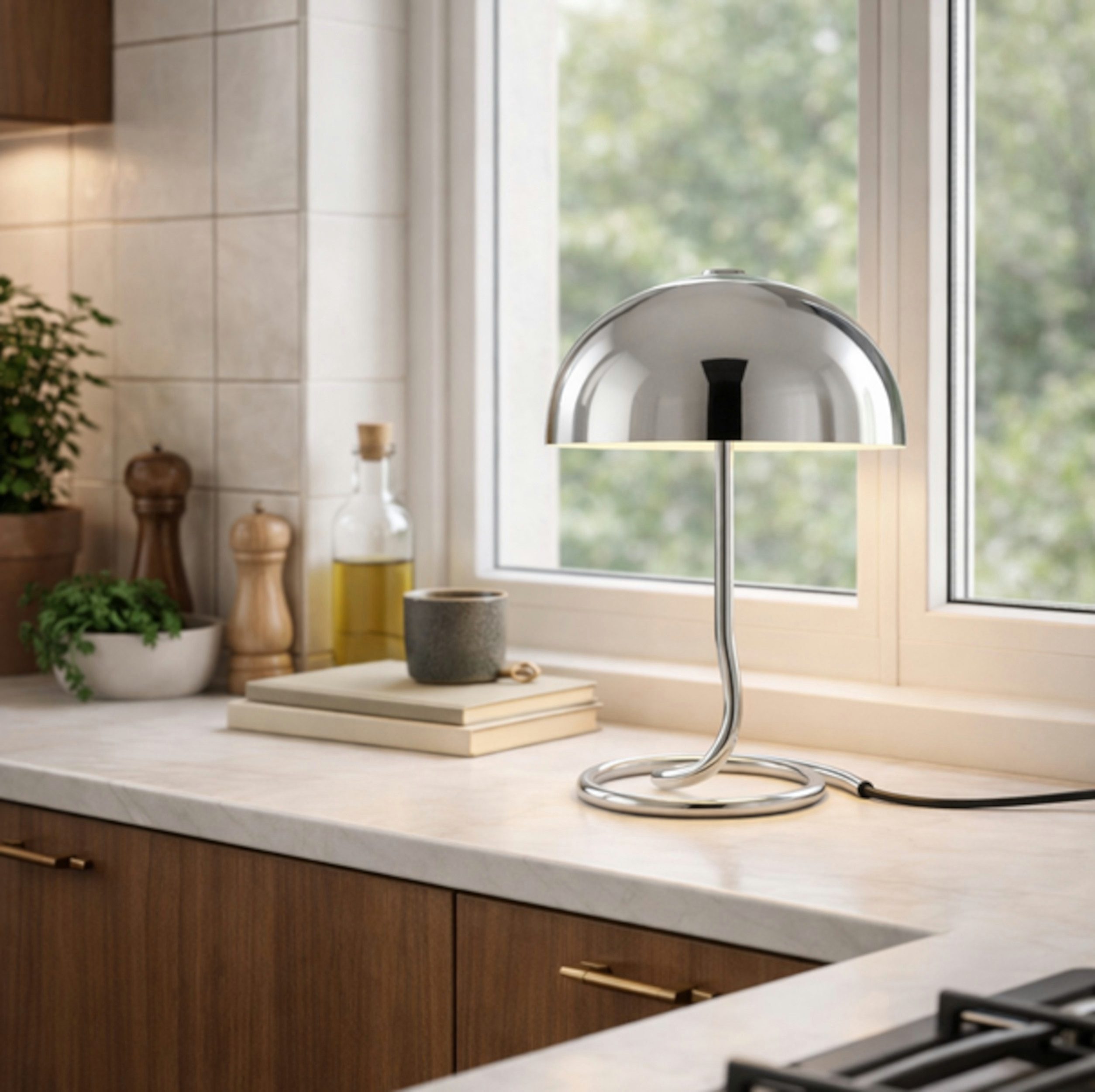 OTTO home Tischleuchte Charlett Pilz Lampe, ohne Leuchtmittel, Tischlampe, Ø 20 cm, Höhe 31 cm, Metall, Spiralfuß, Pilzleuchte, G9