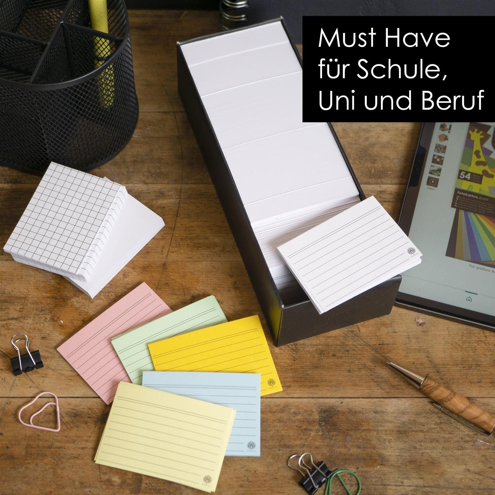 OfficeTree Karteikarten OfficeTree Karteikarten A8, A8 Liniert, Kariert, Blanco und Bunt