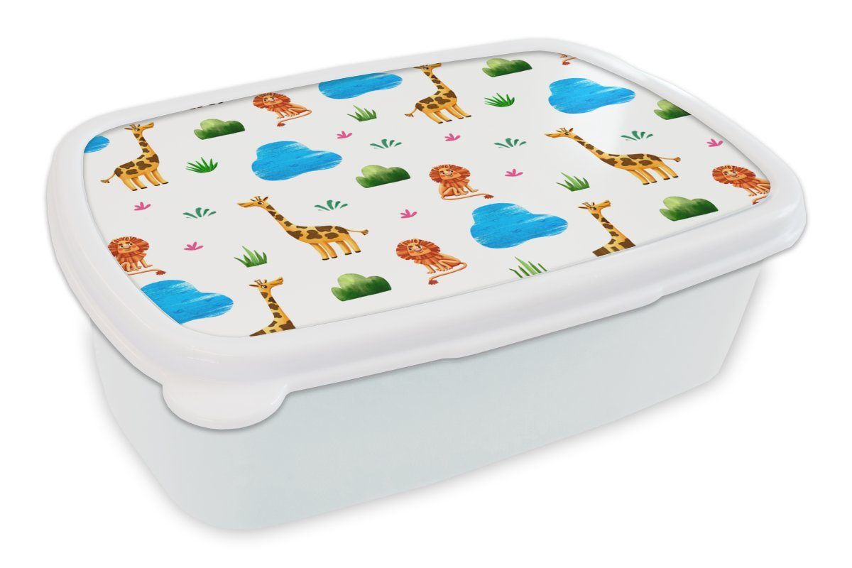 MuchoWow Lunchbox Löwe - Design - Tiere - Kind, Kunststoff, (2-tlg), Brotbox für Kinder und Erwachsene, Brotdose, für Jungs und Mädchen weiß